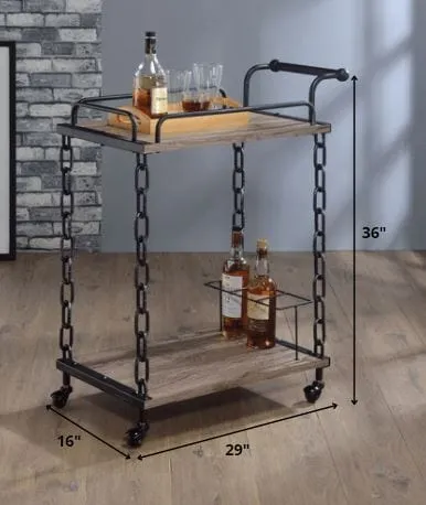 29" X 16" X 36" Rustic Oak And Antique Black Serving Cart