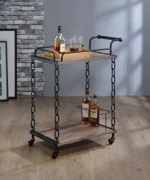 29" X 16" X 36" Rustic Oak And Antique Black Serving Cart