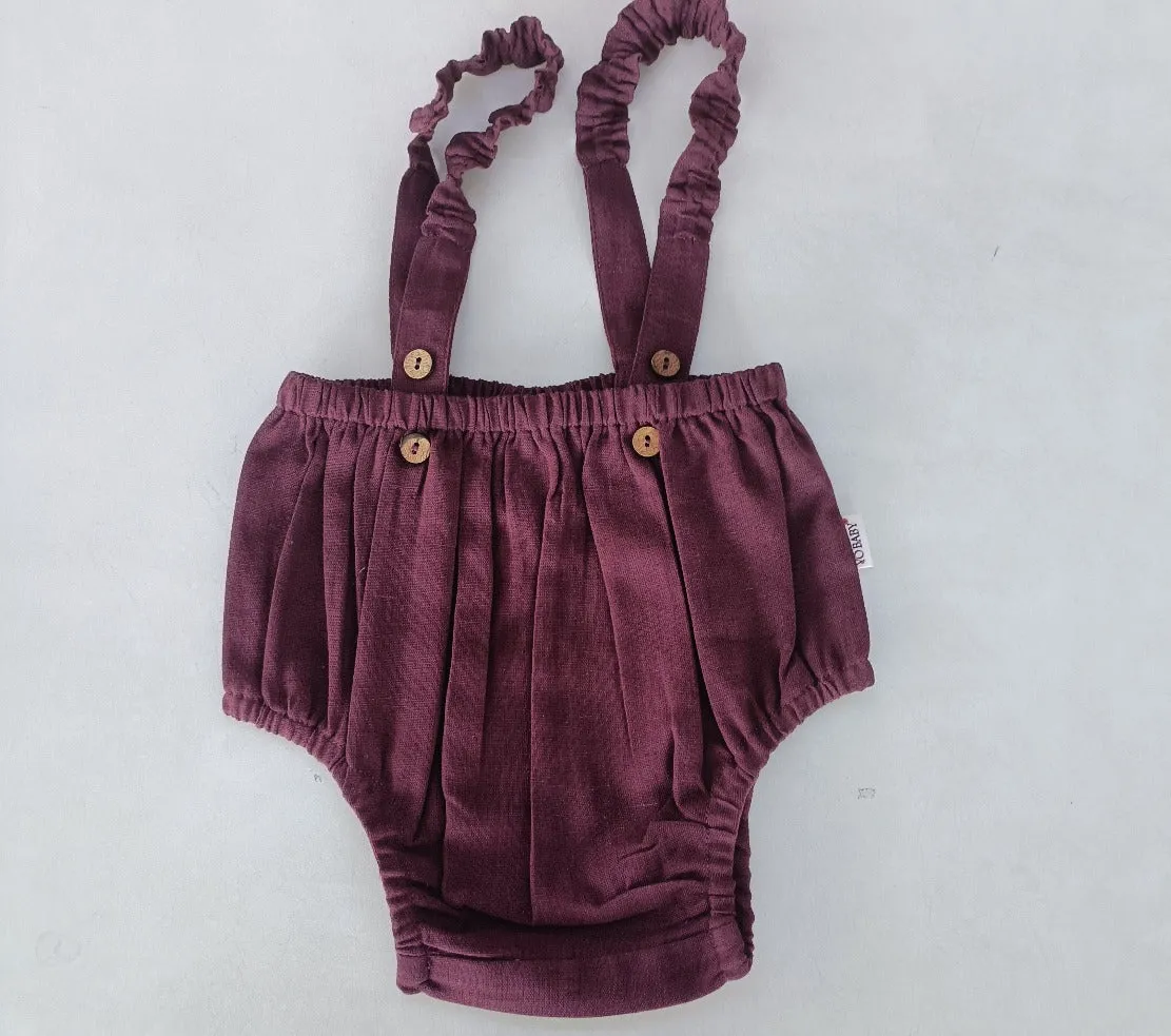 Burgundy Color Suspender Shorts-Style Diaper Cover