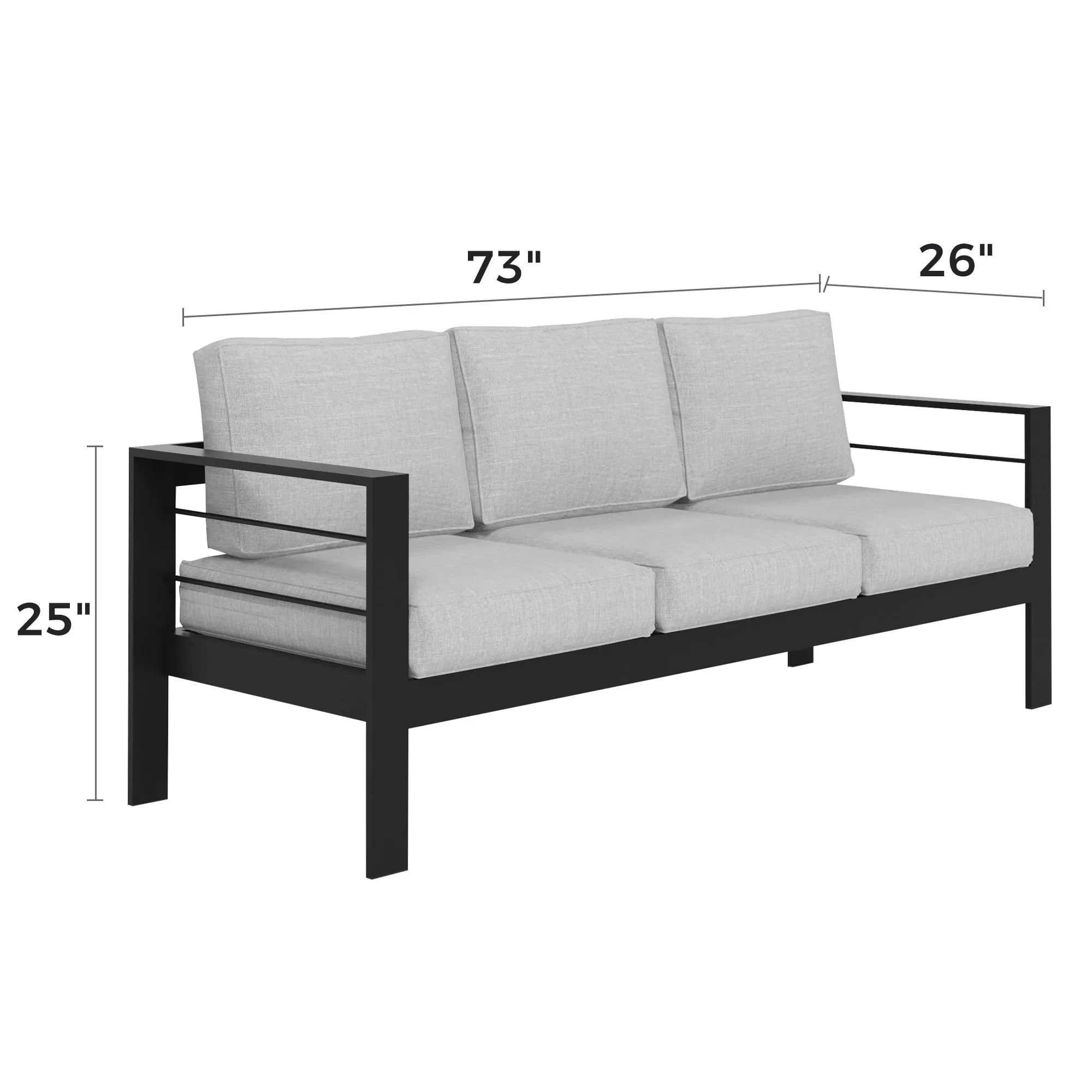 CozyHom 3 Seats Outdoor Patio Metal Sofa Aluminum Sofa Furniture Set, Outside Conversation Couch With Cushions, Gray