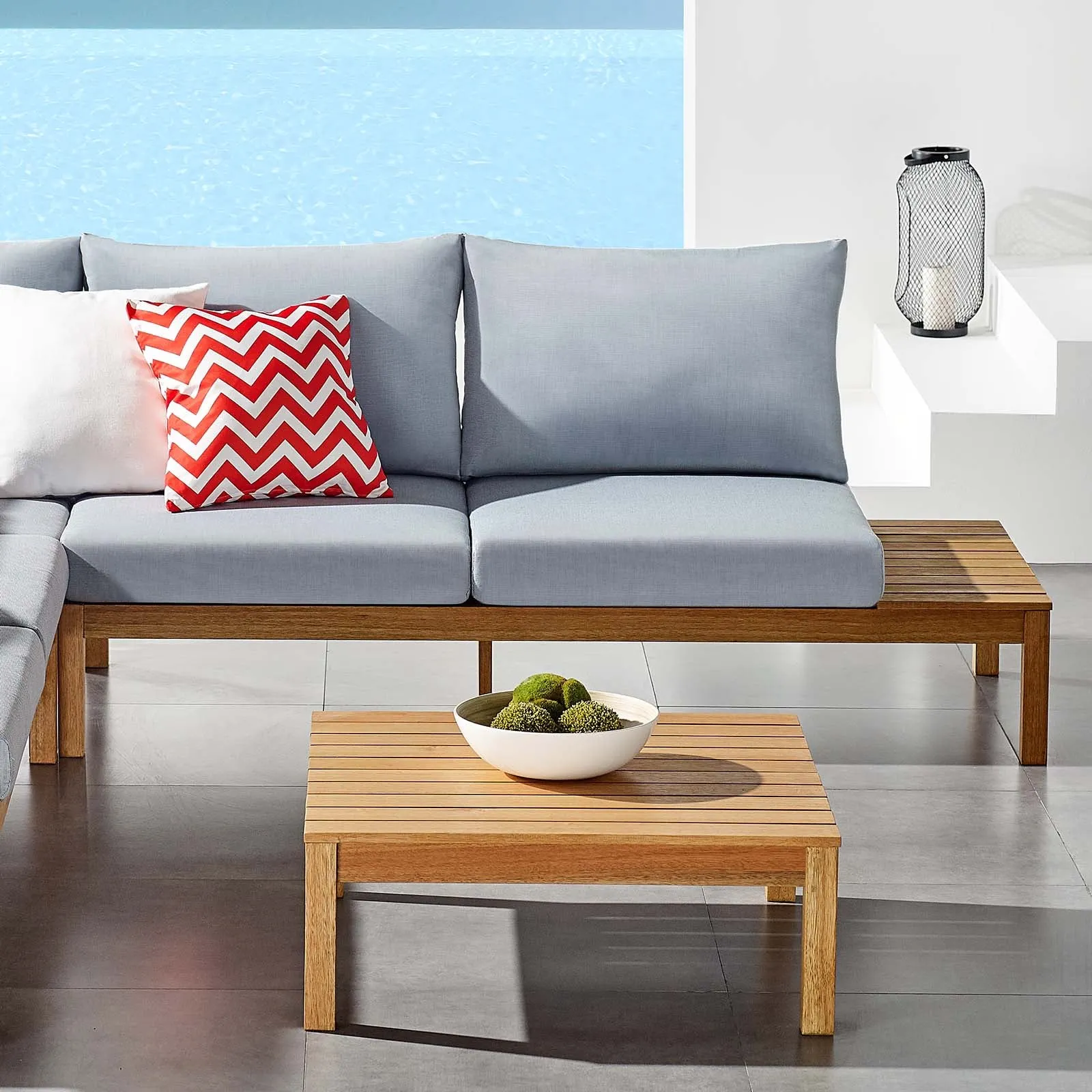 Freeport Karri Wood Outdoor Patio Loveseat with Right-Facing Side End Table
