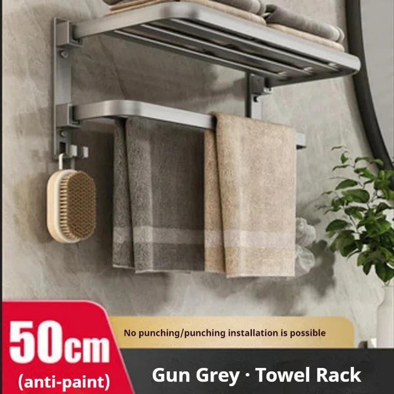 Gun Grey Set 50CM Folding Holder With Hook Towel Holder Wall Mount AluminumTowel Rack Tissue holder Bathroom accessories