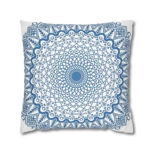 Handmade Mandala Art Pillowcase - Steel Blue Mandala Design