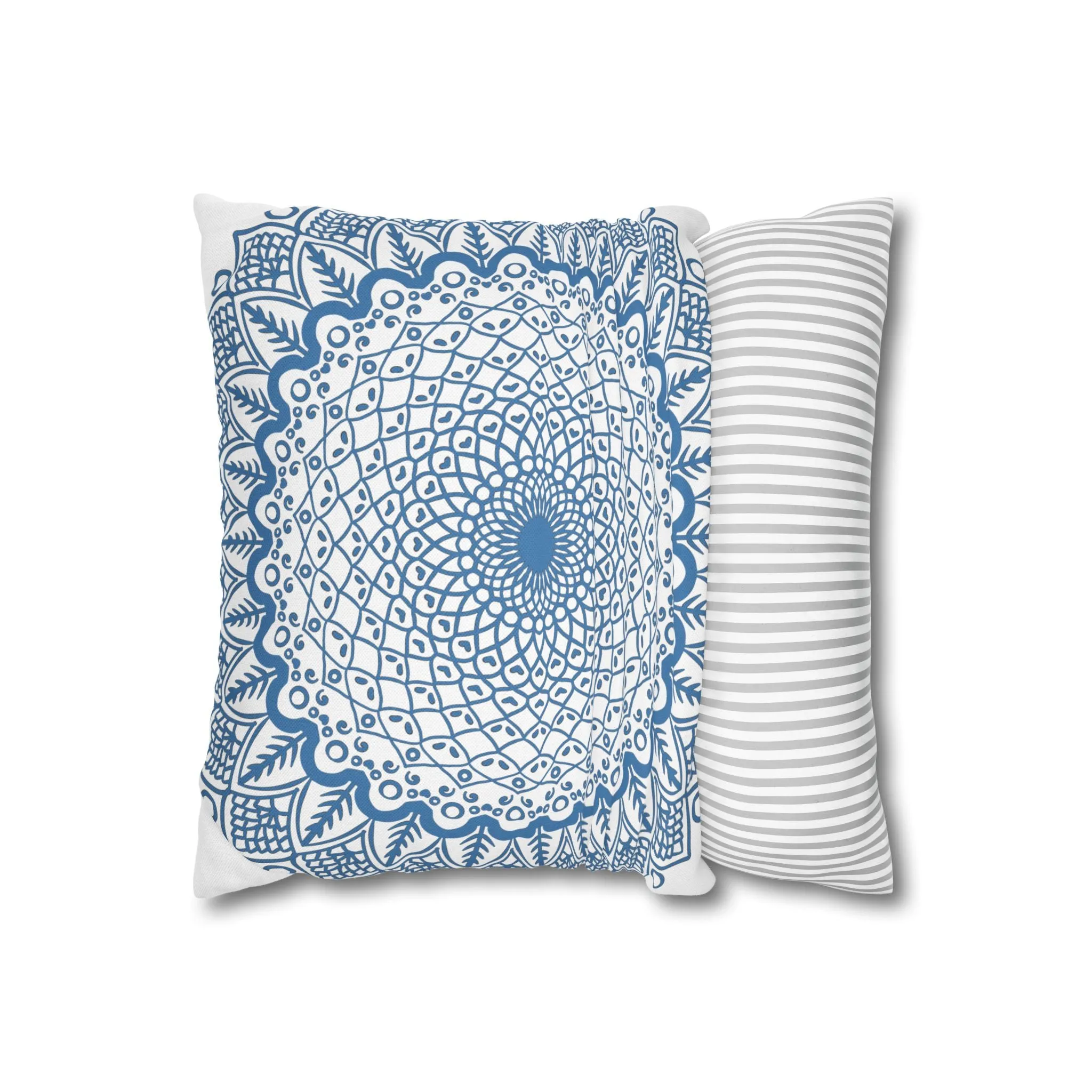 Handmade Mandala Art Pillowcase - Steel Blue Mandala Design