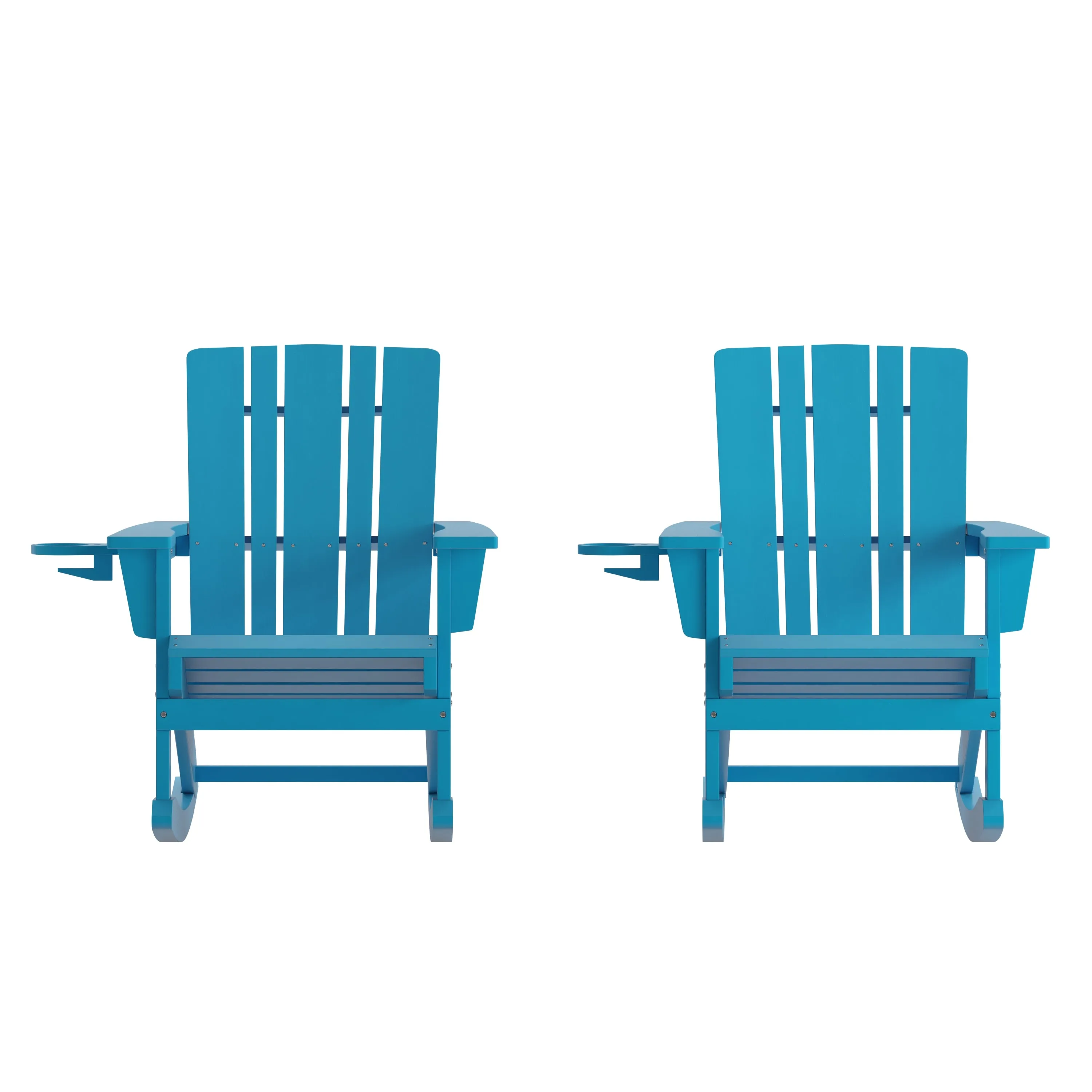 Hedley Adirondack Rocking Chair with Cup Holder, Weather Resistant HDPE Adirondack Rocking Chair, Set of 2