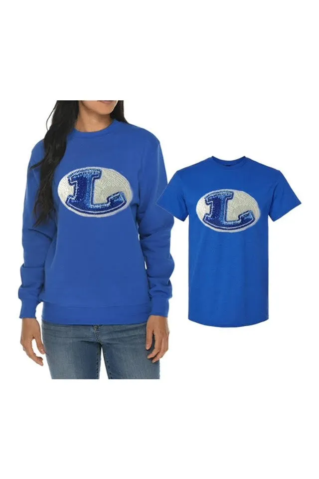 Lampasas School District Sequin Rocking L T-Shirt In Royal Blue