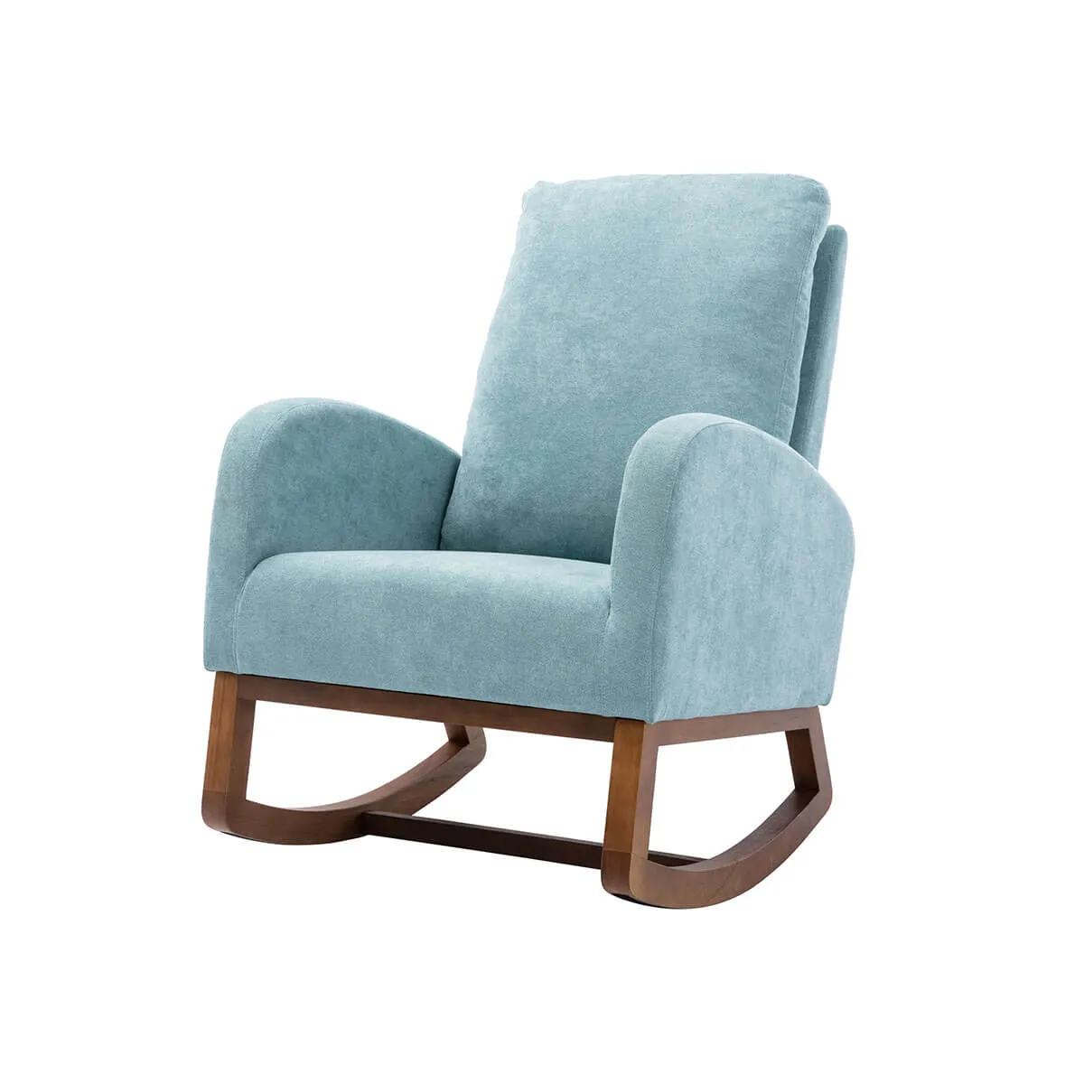 Mid Century Rocking Chair Glider Rocker Armchair Retro Upholstered Indoor Nursery Chair, Light Blue