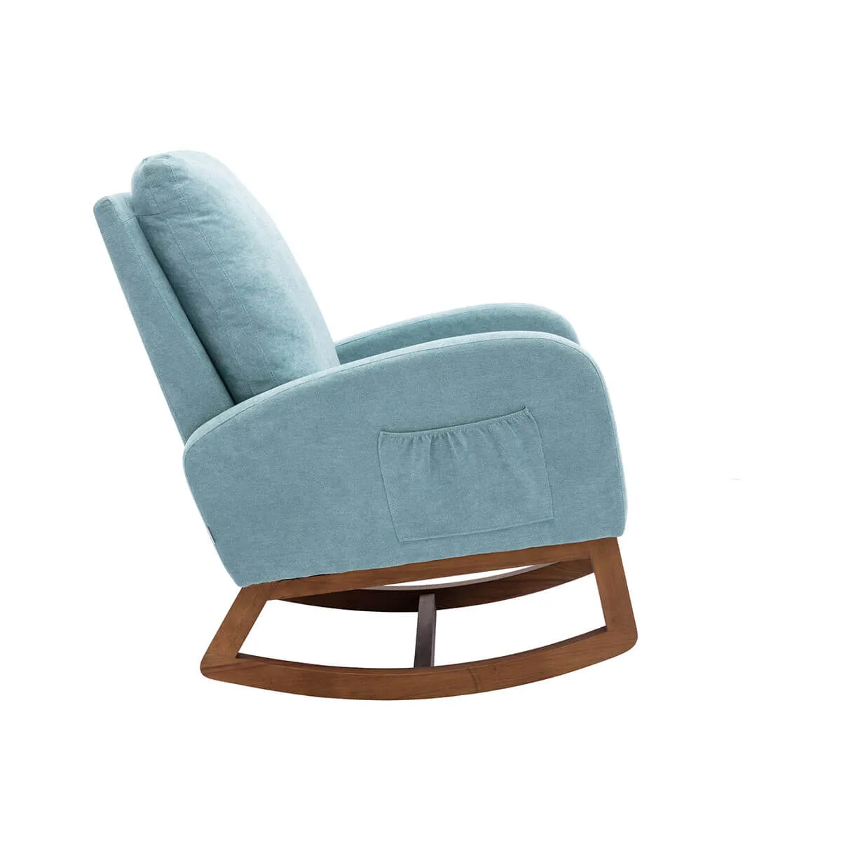 Mid Century Rocking Chair Glider Rocker Armchair Retro Upholstered Indoor Nursery Chair, Light Blue