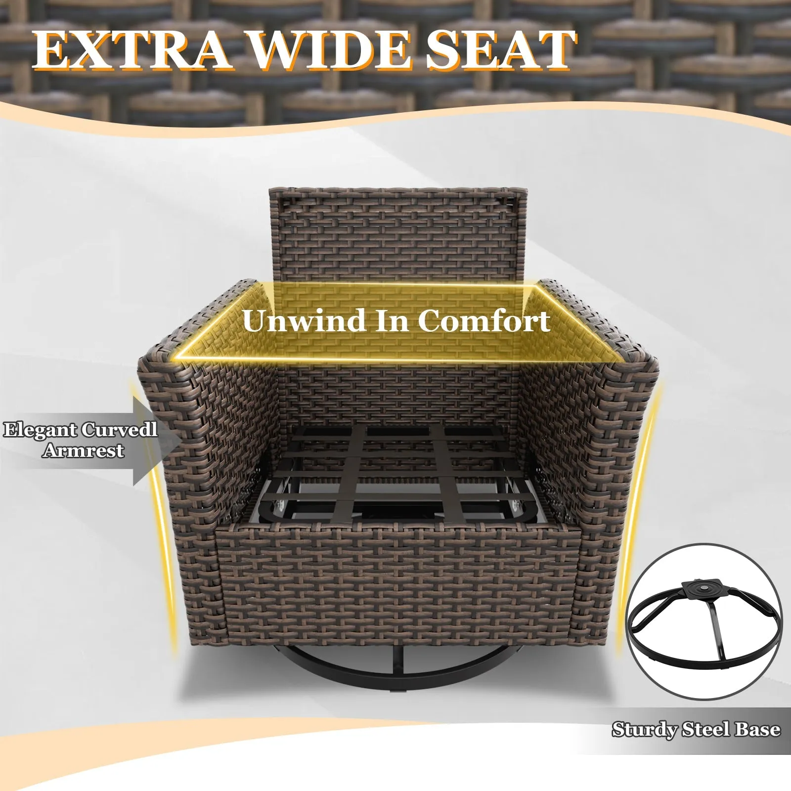 Ocean Vista 3 Piece Outdoor Wicker Bistro Set, Swivel Rocking Chairs with Side Table