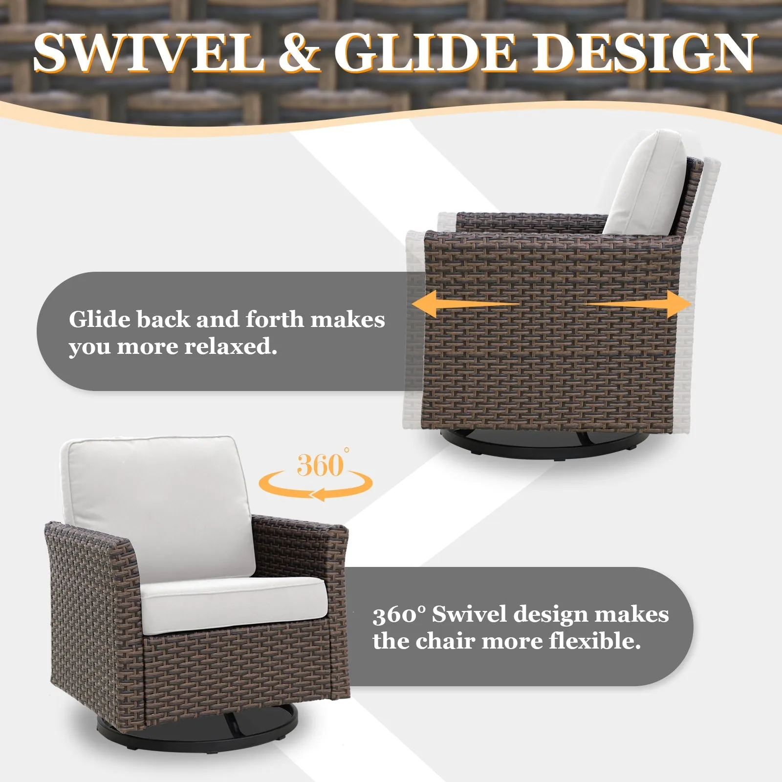 Ocean Vista 3 Piece Outdoor Wicker Bistro Set, Swivel Rocking Chairs with Side Table