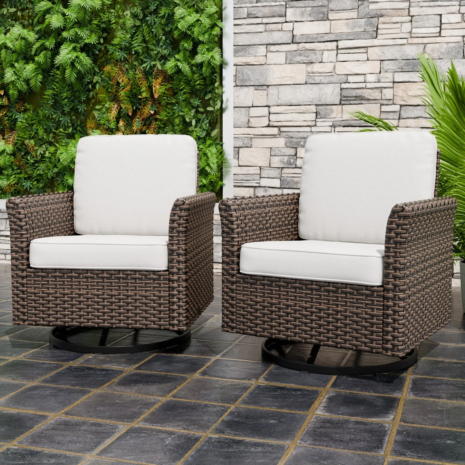Ocean Vista Outdoor Wicker Patio Rattan Chairs , Set of 2 Swivel Rocking Chairs