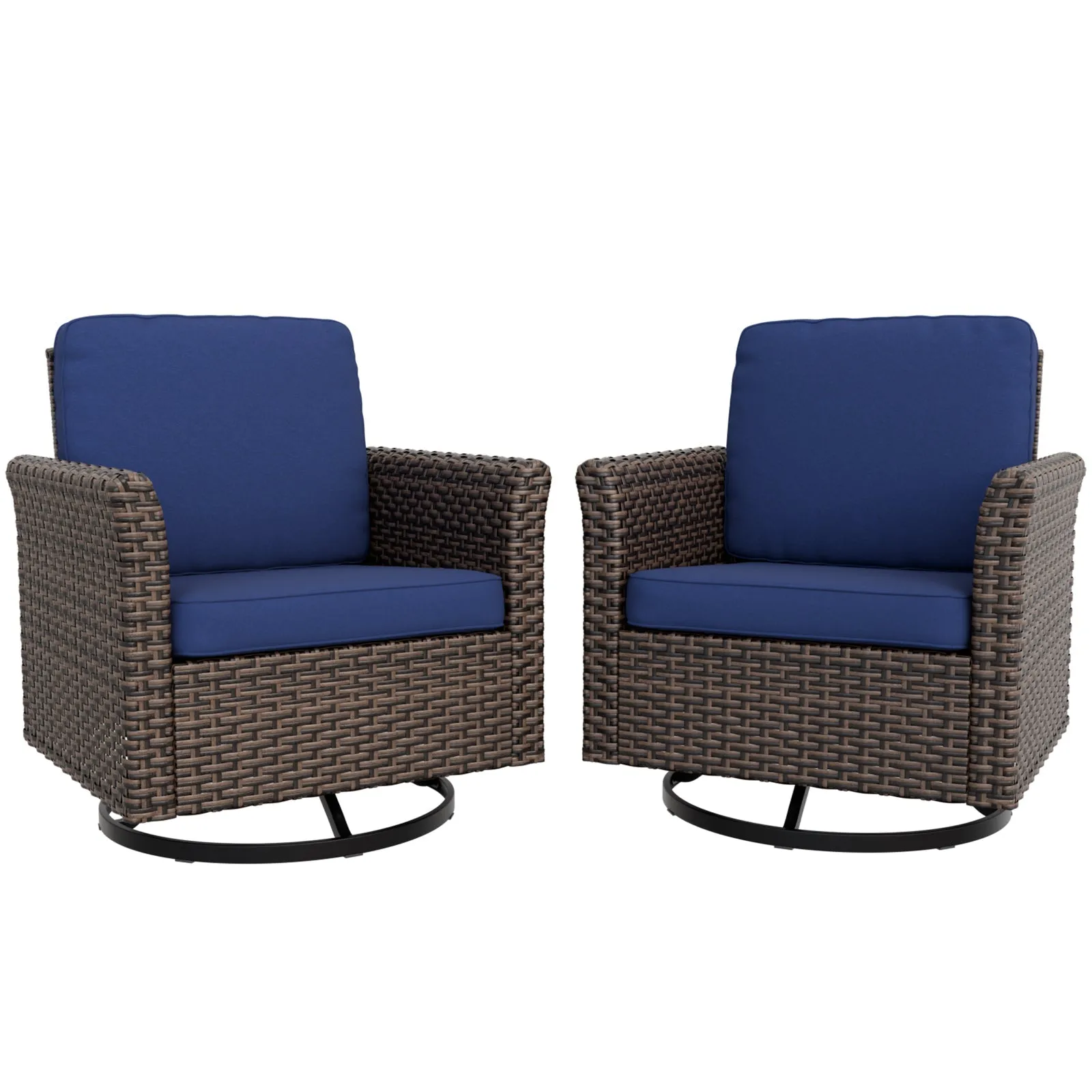 Ocean Vista Outdoor Wicker Patio Rattan Chairs , Set of 2 Swivel Rocking Chairs