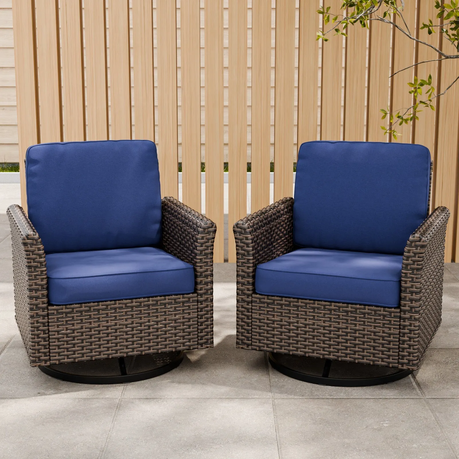 Ocean Vista Outdoor Wicker Patio Rattan Chairs , Set of 2 Swivel Rocking Chairs