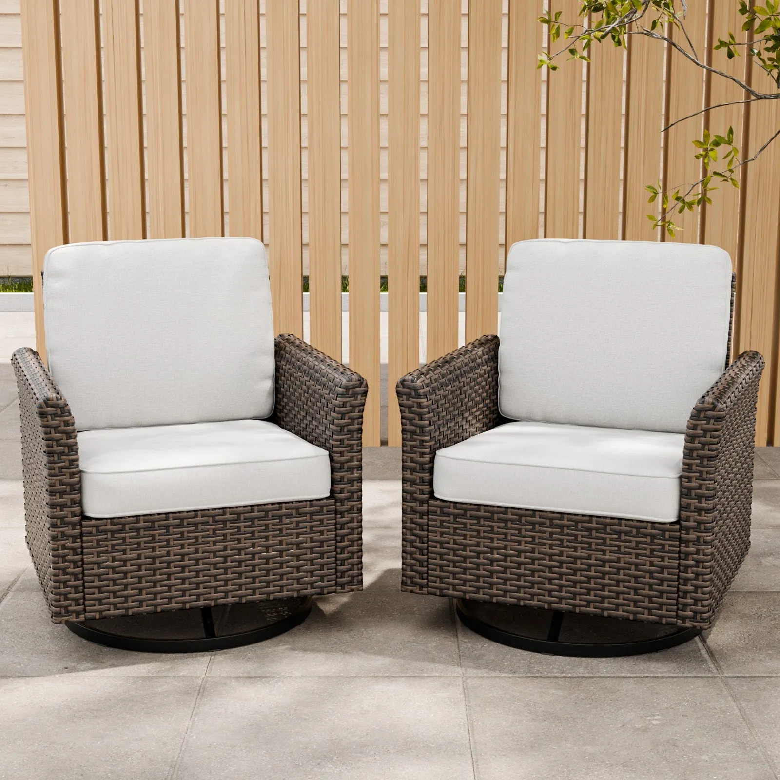 Ocean Vista Outdoor Wicker Patio Rattan Chairs , Set of 2 Swivel Rocking Chairs