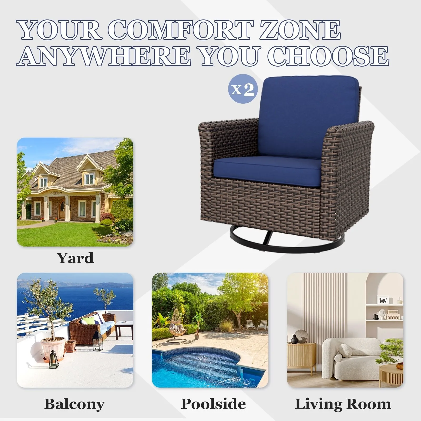 Ocean Vista Outdoor Wicker Patio Rattan Chairs , Set of 2 Swivel Rocking Chairs