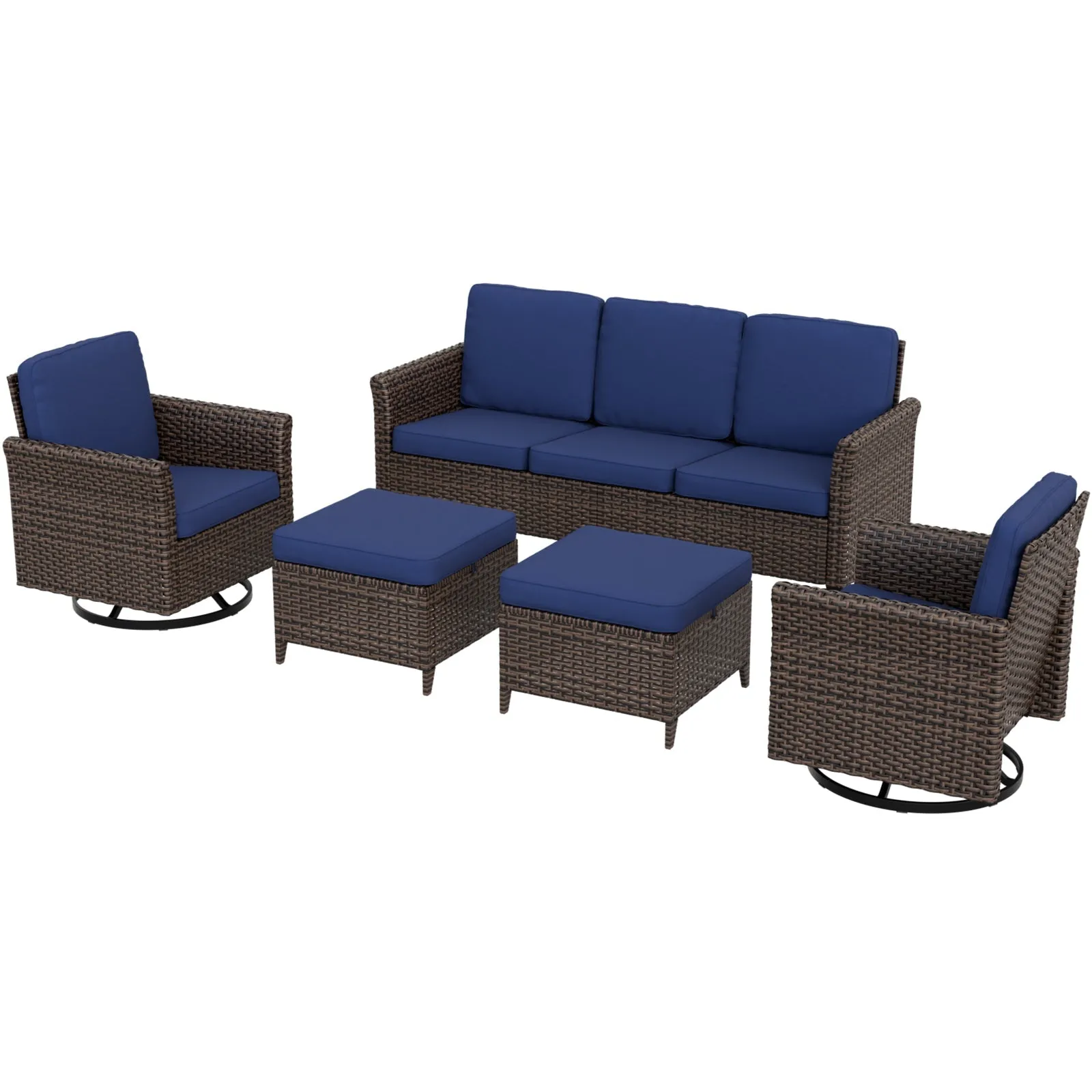 Ocean Vista Wicker Outdoor Patio Furniture Set, w/ 3 Seat Sofa, Patio Chairs, 5 Piece