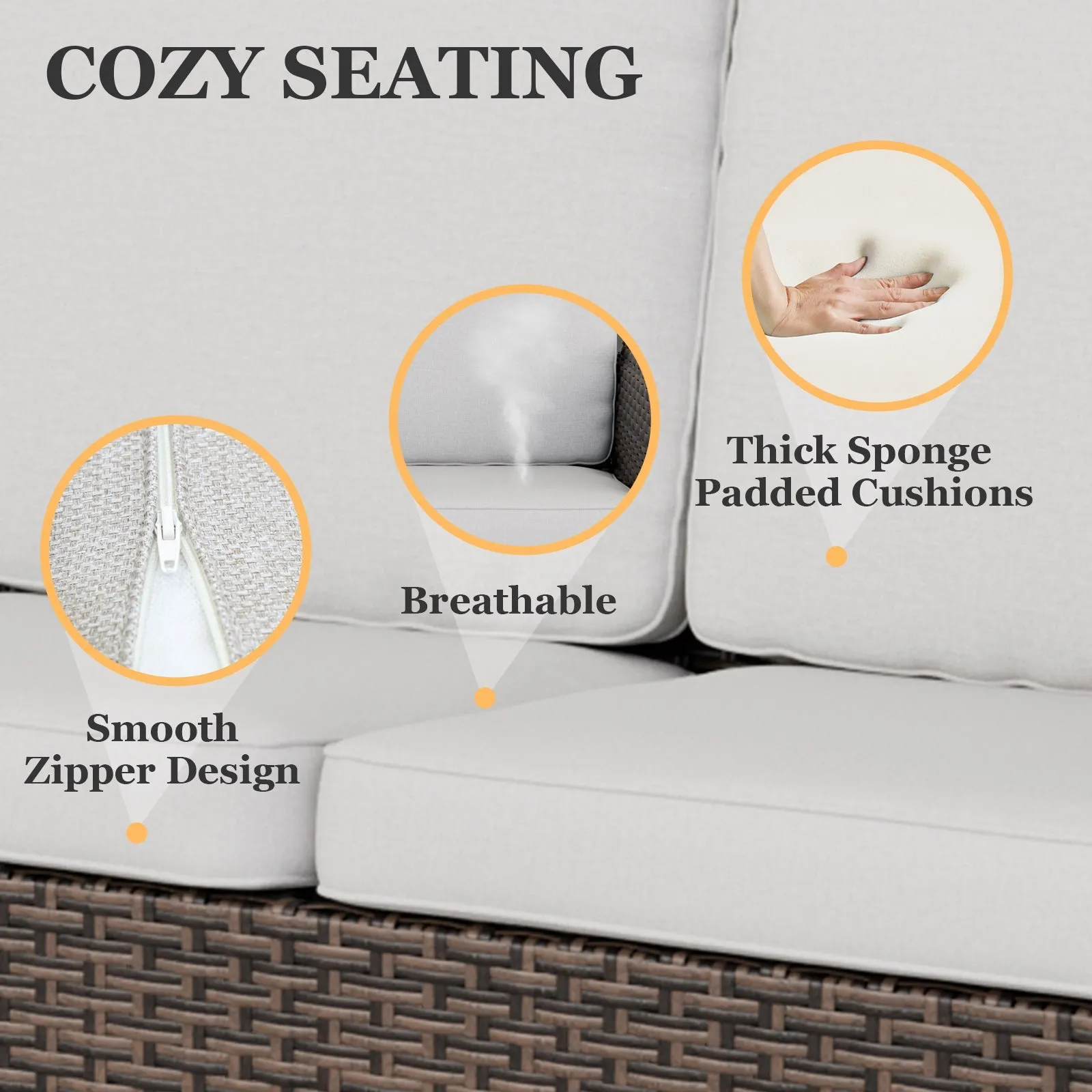 Ocean Vista Wicker Outdoor Patio Furniture Set, w/ 3 Seat Sofa, Patio Chairs, 5 Piece