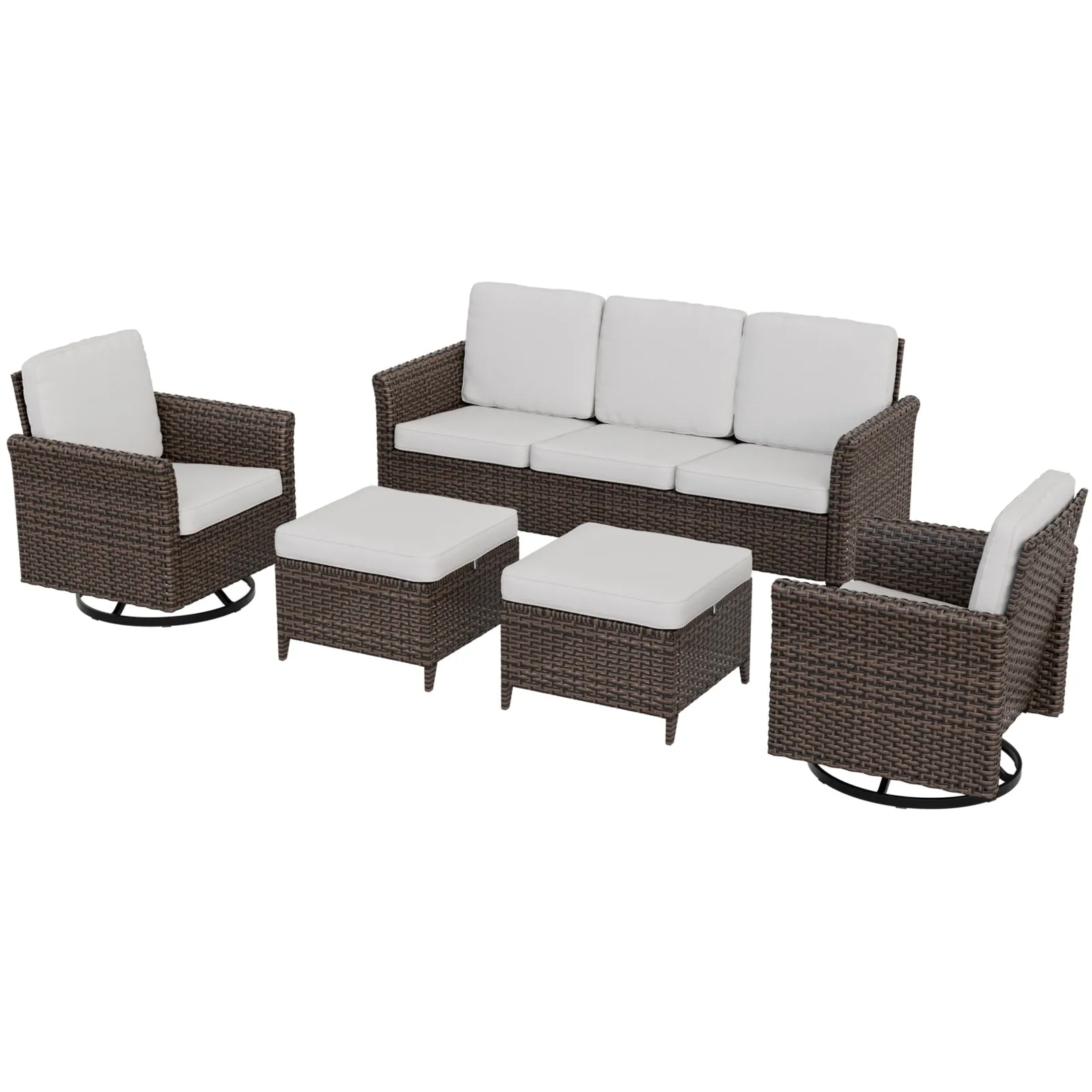 Ocean Vista Wicker Outdoor Patio Furniture Set, w/ 3 Seat Sofa, Patio Chairs, 5 Piece