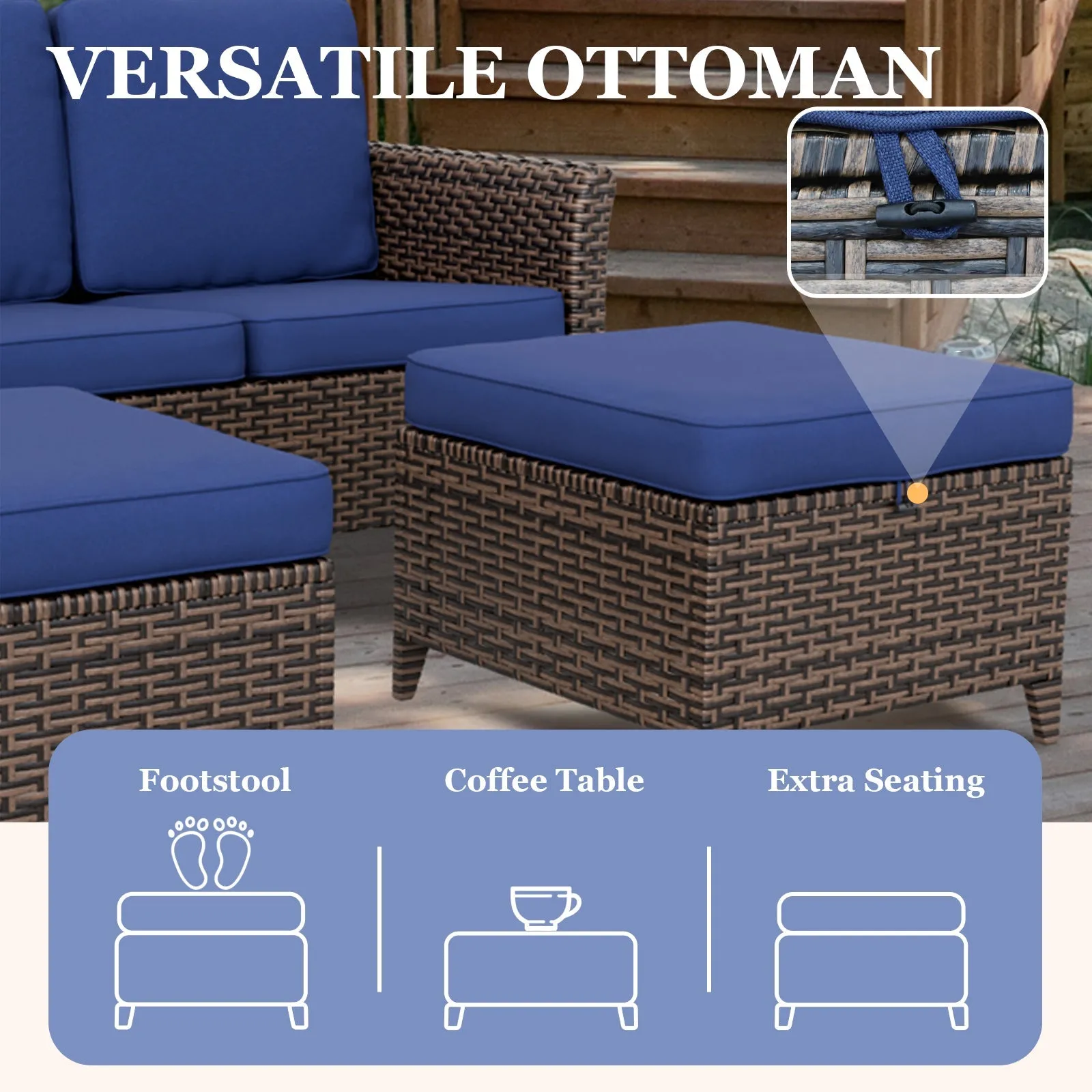 Ocean Vista Wicker Outdoor Patio Furniture Set, w/ 3 Seat Sofa, Patio Chairs, 5 Piece