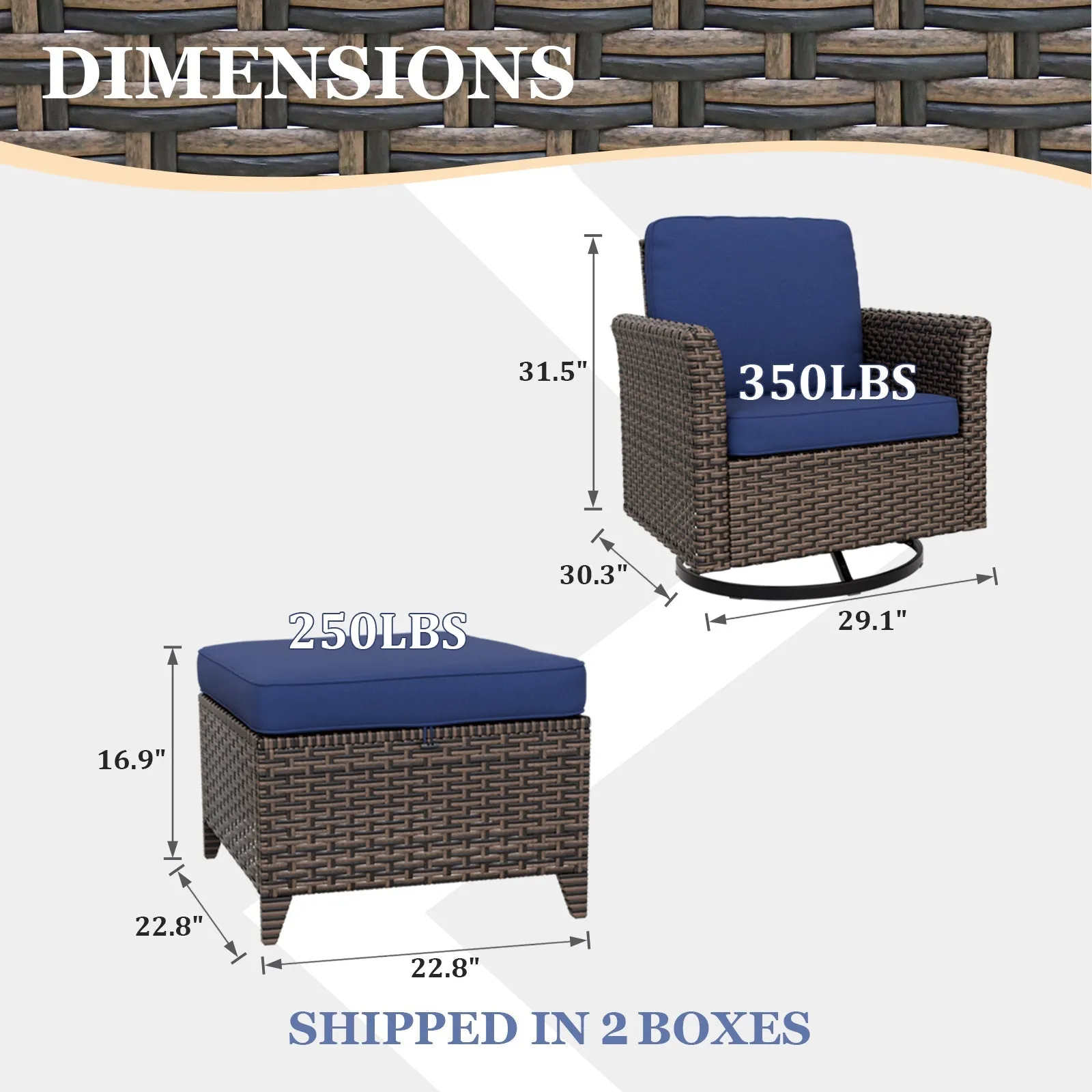 Ocean Vista Wicker Outdoor Patio Seating Set w/ Swivel Rocking Chairs, 4 Pieces