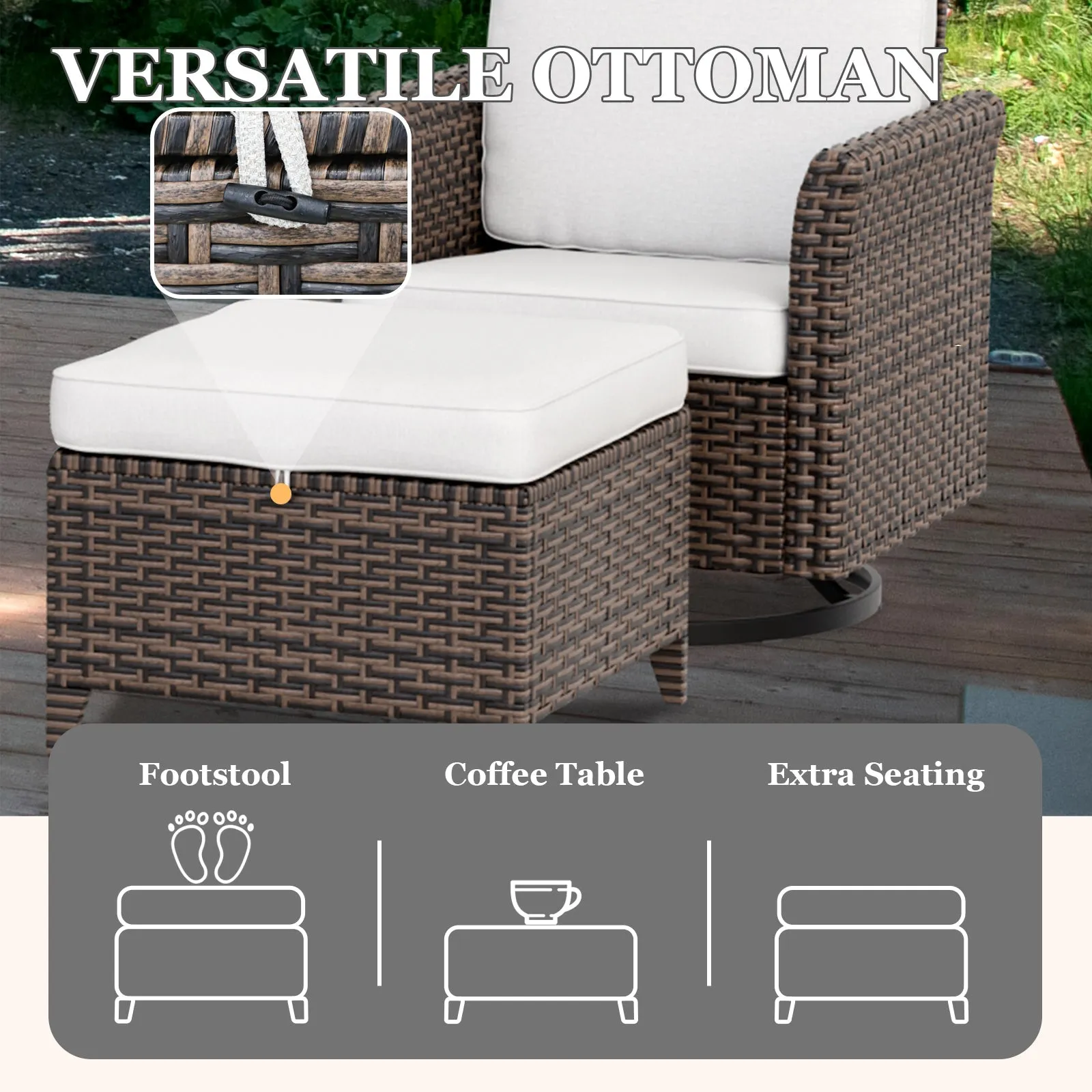 Ocean Vista Wicker Outdoor Patio Seating Set w/ Swivel Rocking Chairs, 4 Pieces
