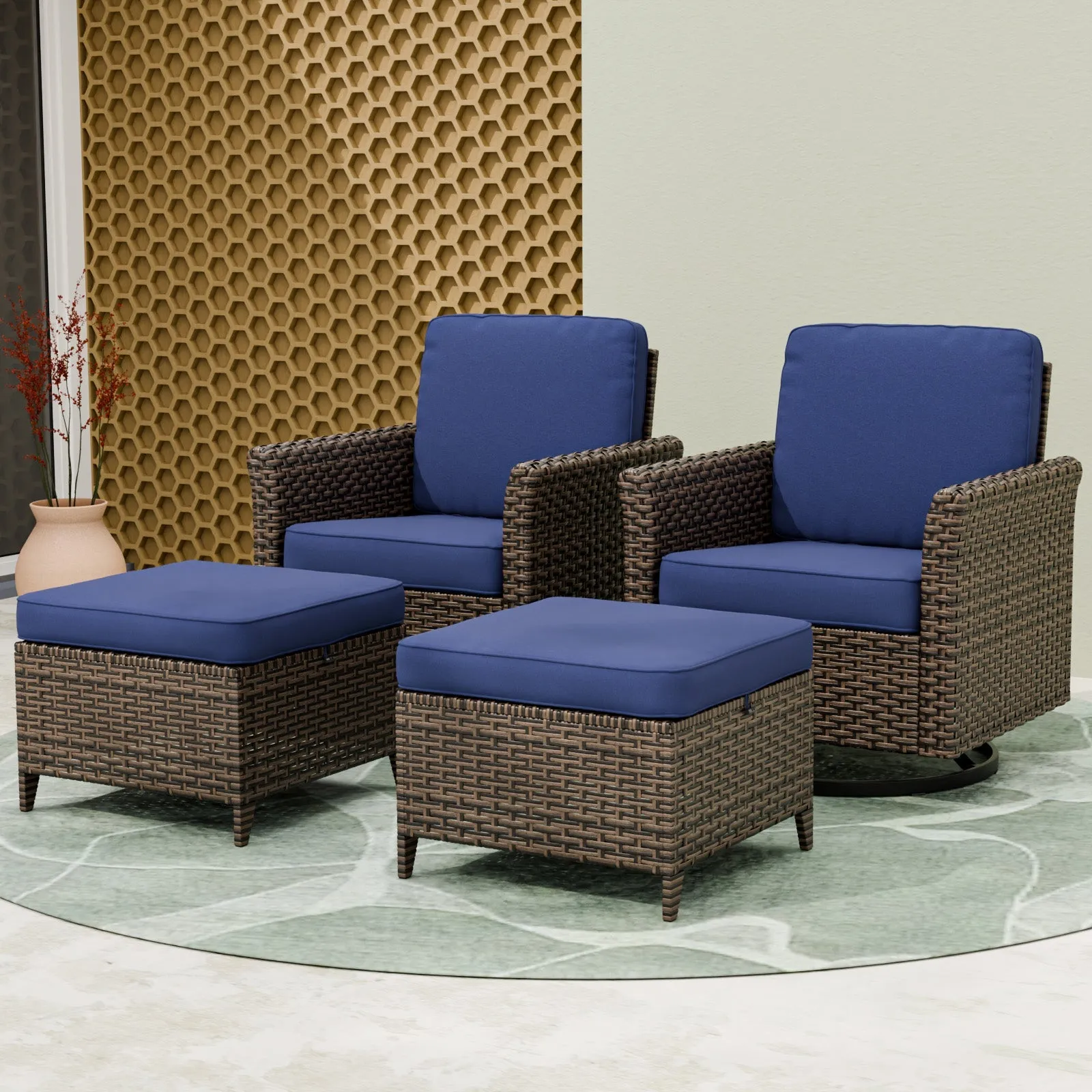 Ocean Vista Wicker Outdoor Patio Seating Set w/ Swivel Rocking Chairs, 4 Pieces