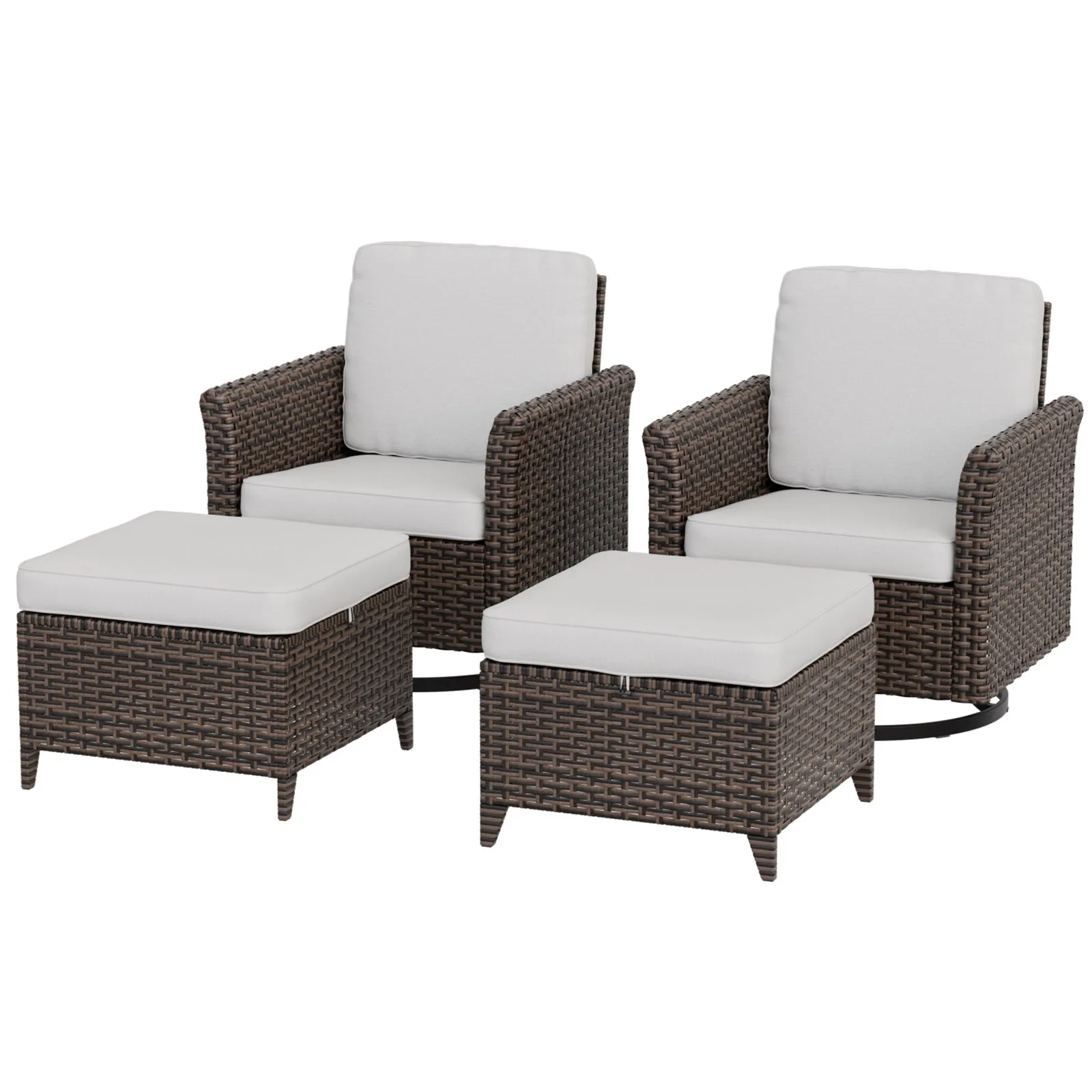 Ocean Vista Wicker Outdoor Patio Seating Set w/ Swivel Rocking Chairs, 4 Pieces