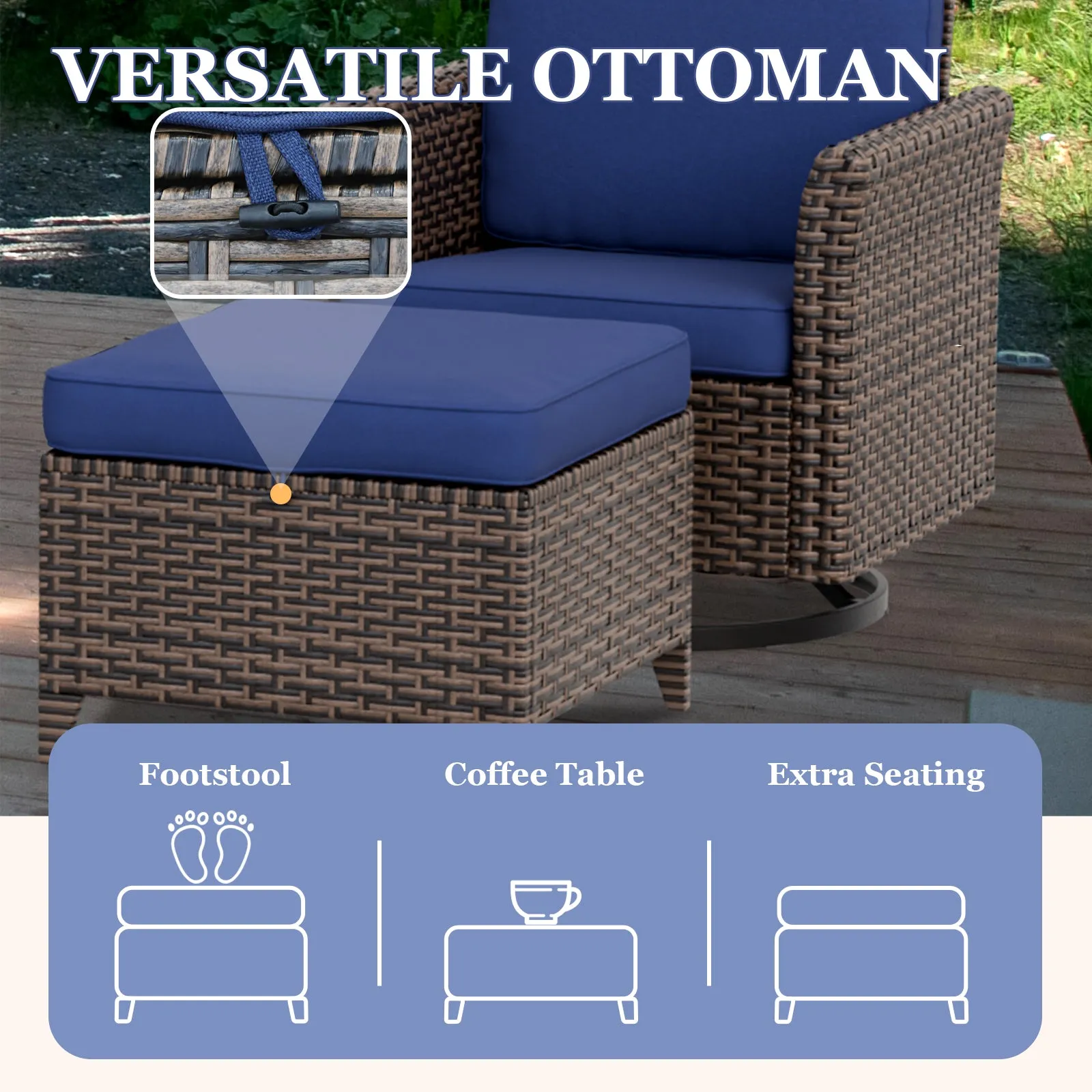 Ocean Vista Wicker Outdoor Patio Seating Set w/ Swivel Rocking Chairs, 4 Pieces