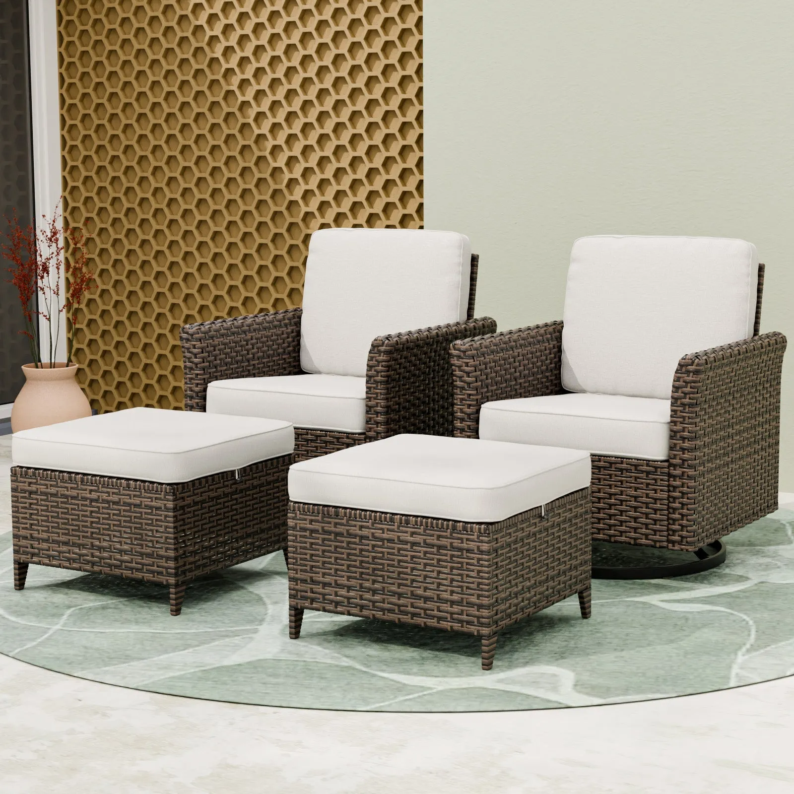 Ocean Vista Wicker Outdoor Patio Seating Set w/ Swivel Rocking Chairs, 4 Pieces