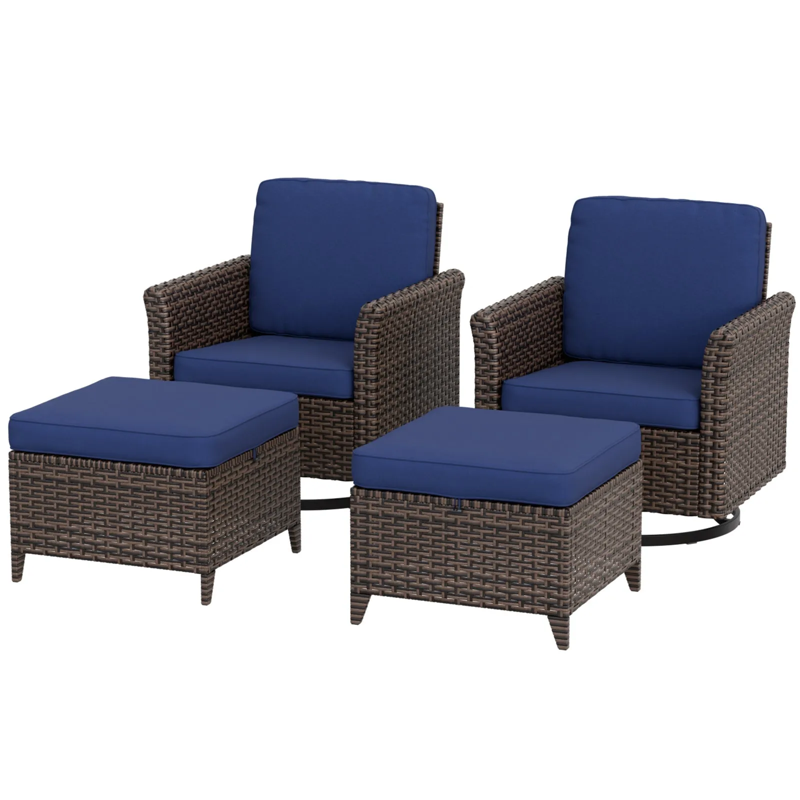 Ocean Vista Wicker Outdoor Patio Seating Set w/ Swivel Rocking Chairs, 4 Pieces
