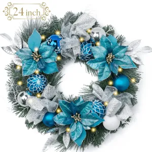 relaxed Valery Madelyn 6 ft Pre-Lit Christmas Garland Silver Blue Lighted Garland with Bow & Blue Flower & Colorful Ornament Perfect Xmas Holiday Gift for Front Door Mantel Table Top Decoration Silver Blue Wreath