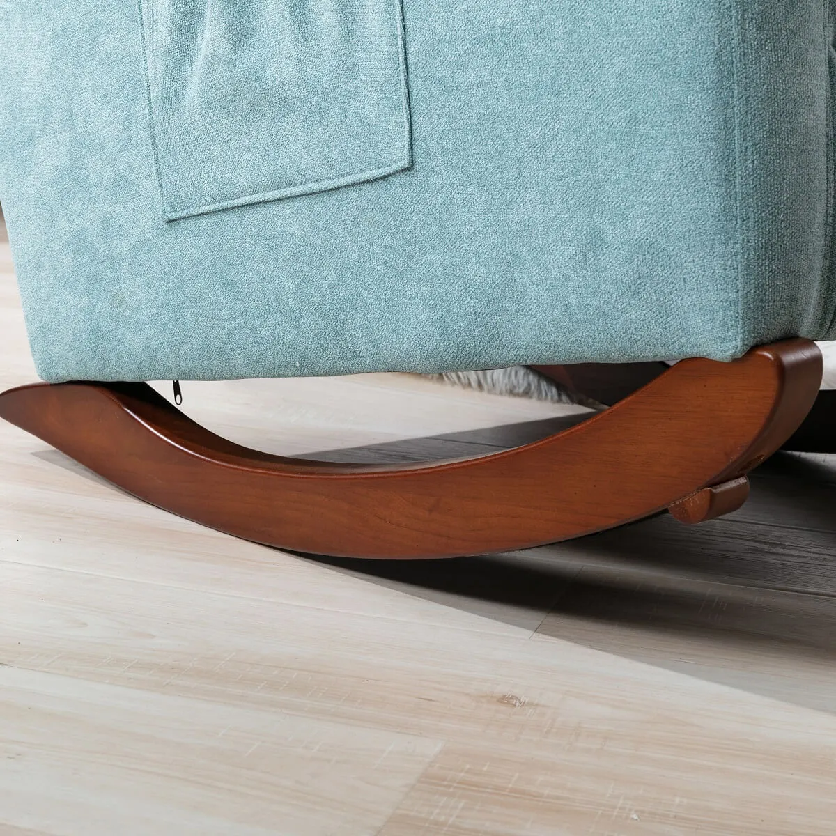 Rocking Chair High Back Mid Century Accent Upholstered Armchair Chair Fabric Padded Seat Indoor Nursery Chair, Light Blue