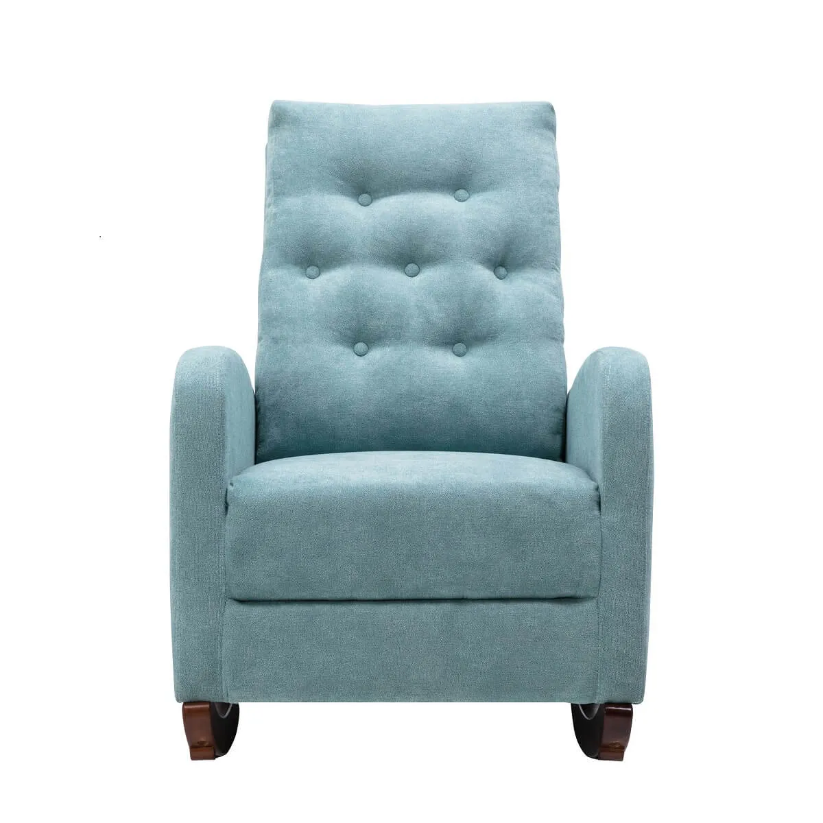 Rocking Chair High Back Mid Century Accent Upholstered Armchair Chair Fabric Padded Seat Indoor Nursery Chair, Light Blue