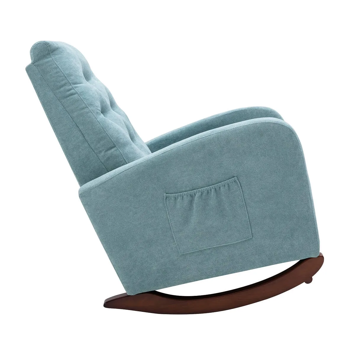 Rocking Chair High Back Mid Century Accent Upholstered Armchair Chair Fabric Padded Seat Indoor Nursery Chair, Light Blue
