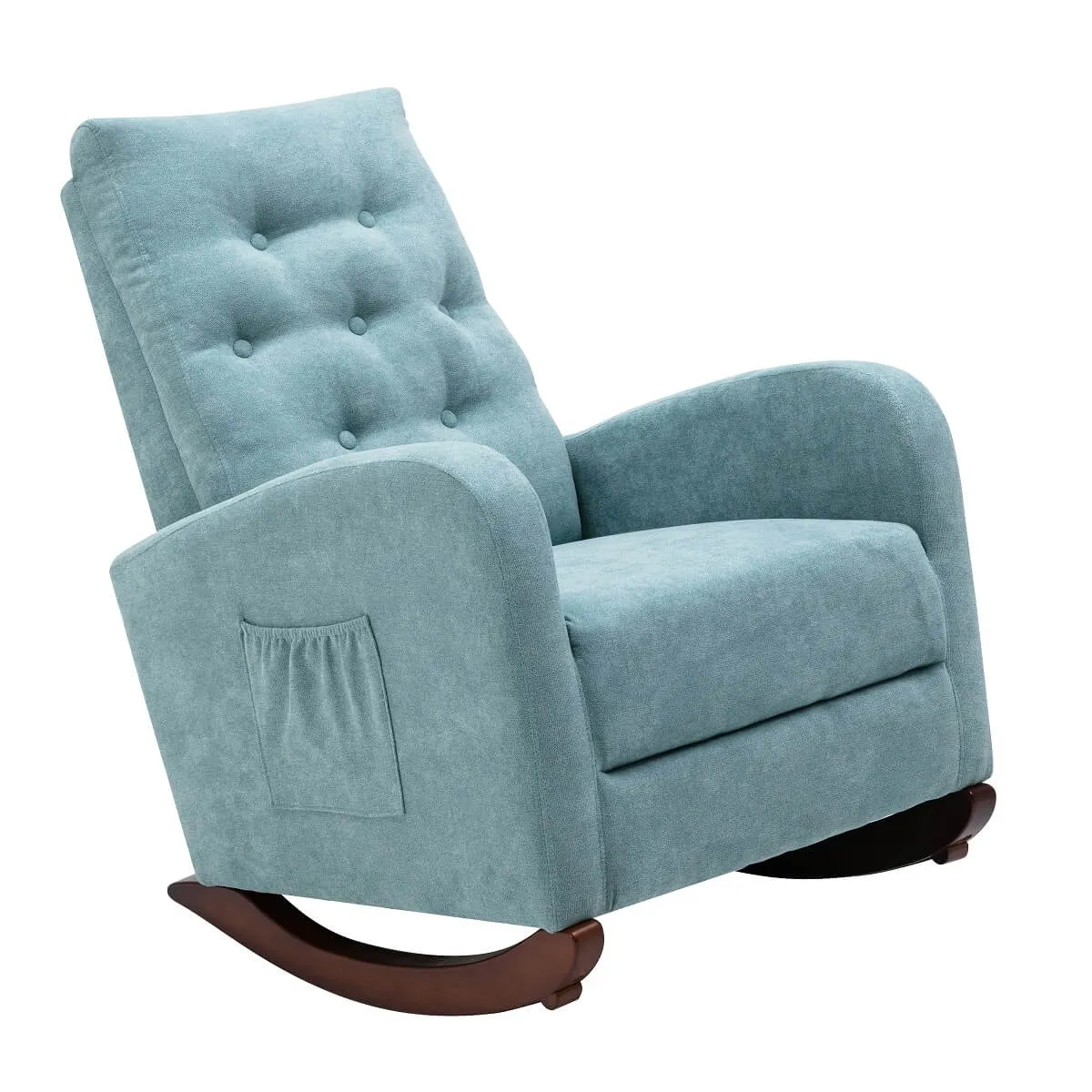 Rocking Chair High Back Mid Century Accent Upholstered Armchair Chair Fabric Padded Seat Indoor Nursery Chair, Light Blue