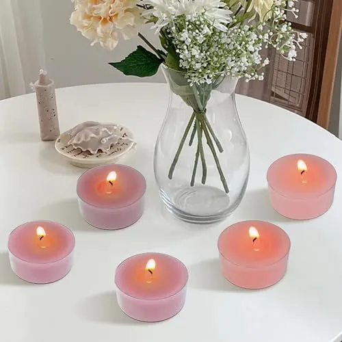 Scented Tealight Candles - 24 Pack Pink Tea Light Candles Pleasant Fragrance Candle Small Candle 6 Hour Burn Time Tea Candles for Home Decor Birthdays Weddings Parties Holiday