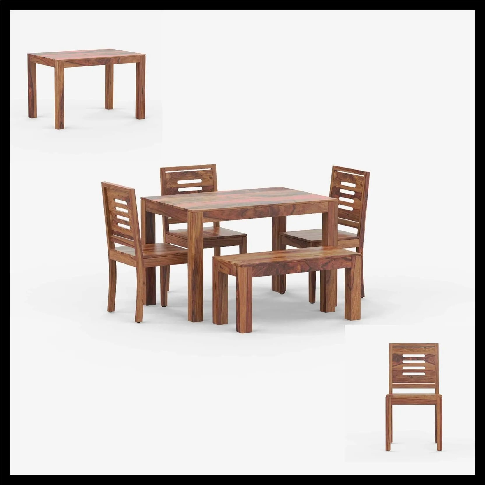 SHREE NATH JI CRAFT HOUSE Sheesham Wood 4 Seater Dining Table with 3 Chair & 1 Bench for Living Room Dining Room Sets Furniture (Honey Finish)