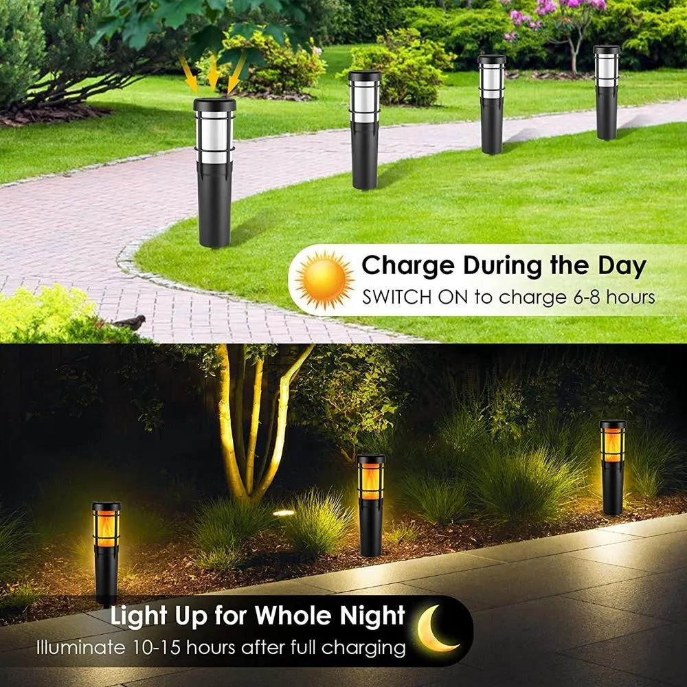 Solar Pathway Lights Outdoor, with Flickering Flame and RGB Color Changing, LED Solar Outdoor Lights for Yard, Garden, Pathway, Lawn - IP65 Waterproof