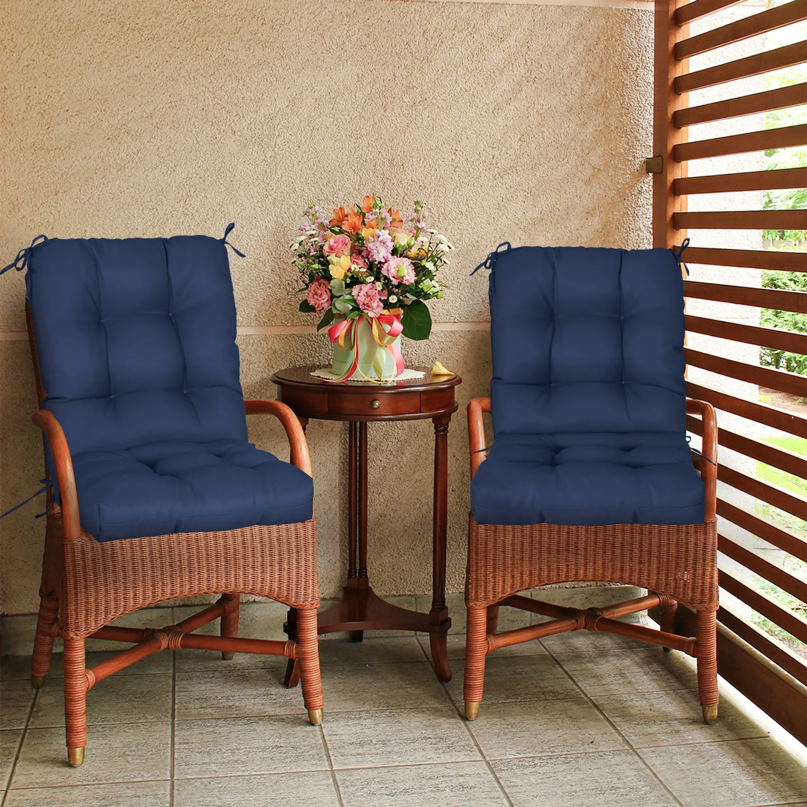 Tufted Outdoor/Indoor Seat/Back Chair Cushion, Set of 2, 42'' x 21''