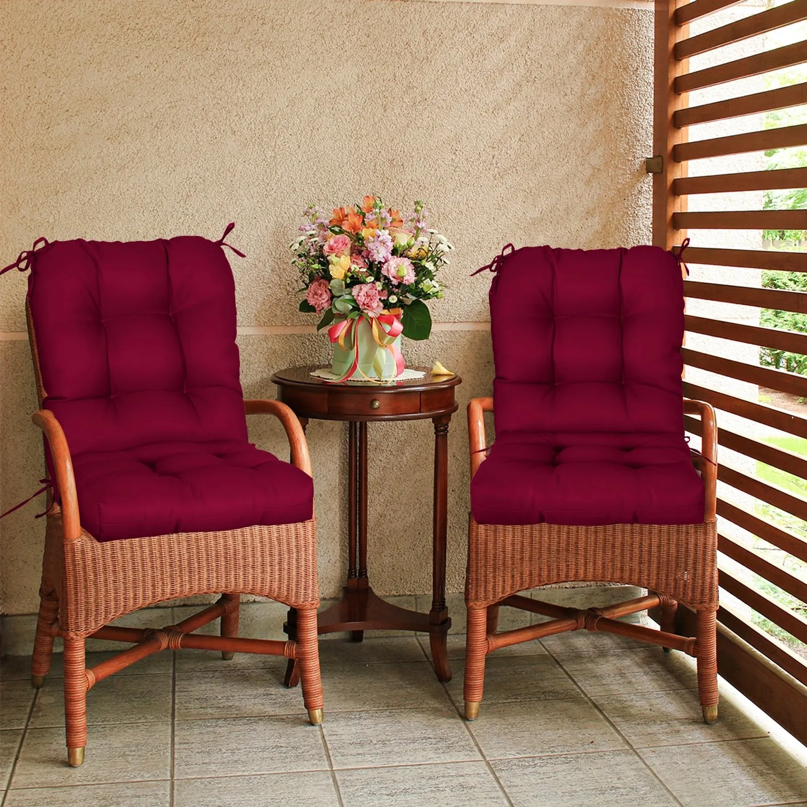 Tufted Outdoor/Indoor Seat/Back Chair Cushion, Set of 2, 42'' x 21''