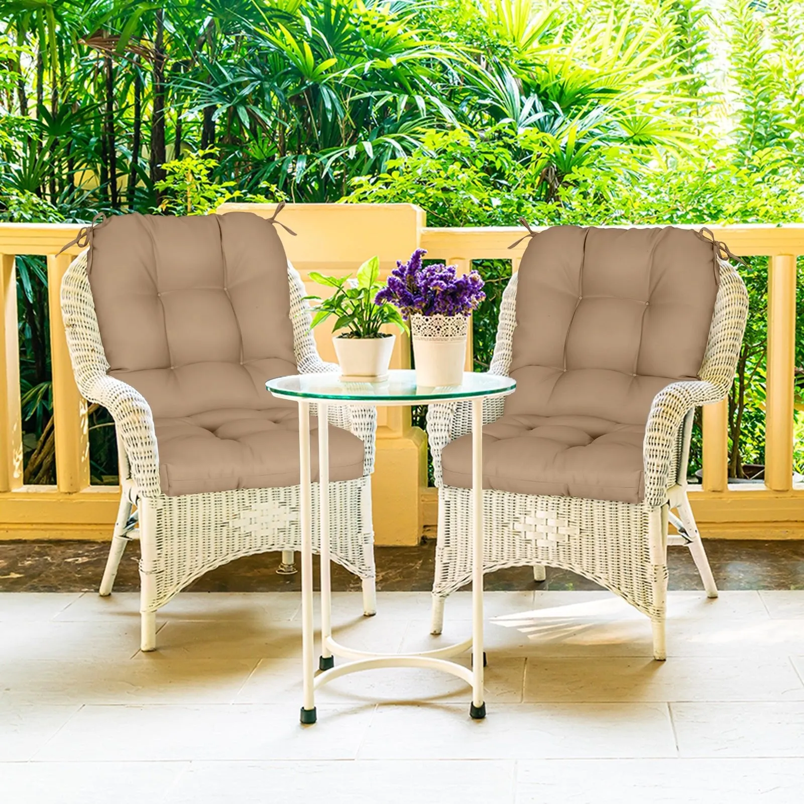 Tufted Outdoor/Indoor Seat/Back Chair Cushion, Set of 2, 42'' x 21''