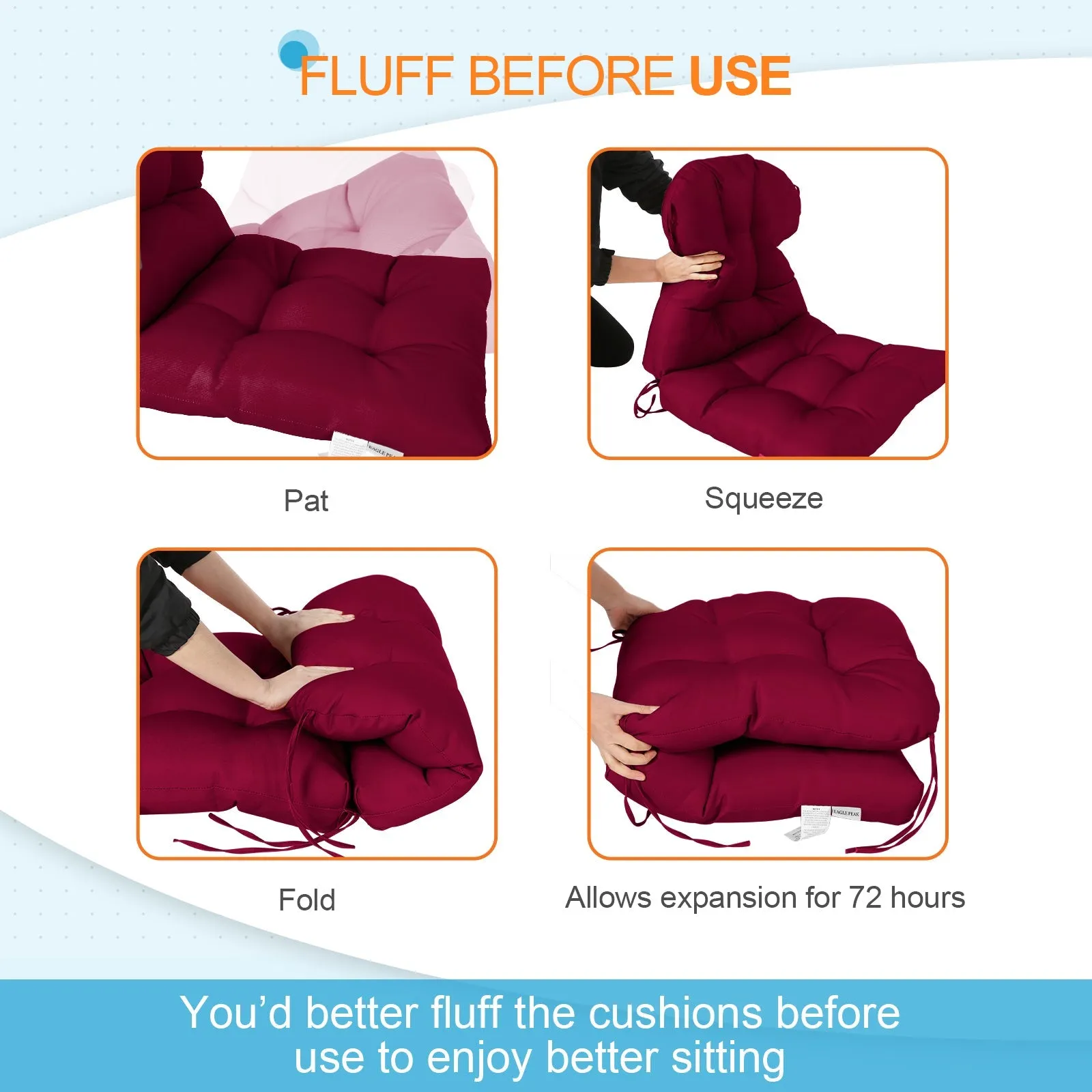 Tufted Outdoor/Indoor Seat/Back Chair Cushion, Set of 2, 42'' x 21''