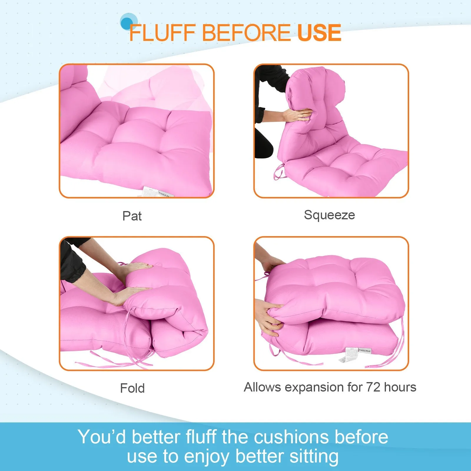 Tufted Outdoor/Indoor Seat/Back Chair Cushion, Set of 2, 42'' x 21''