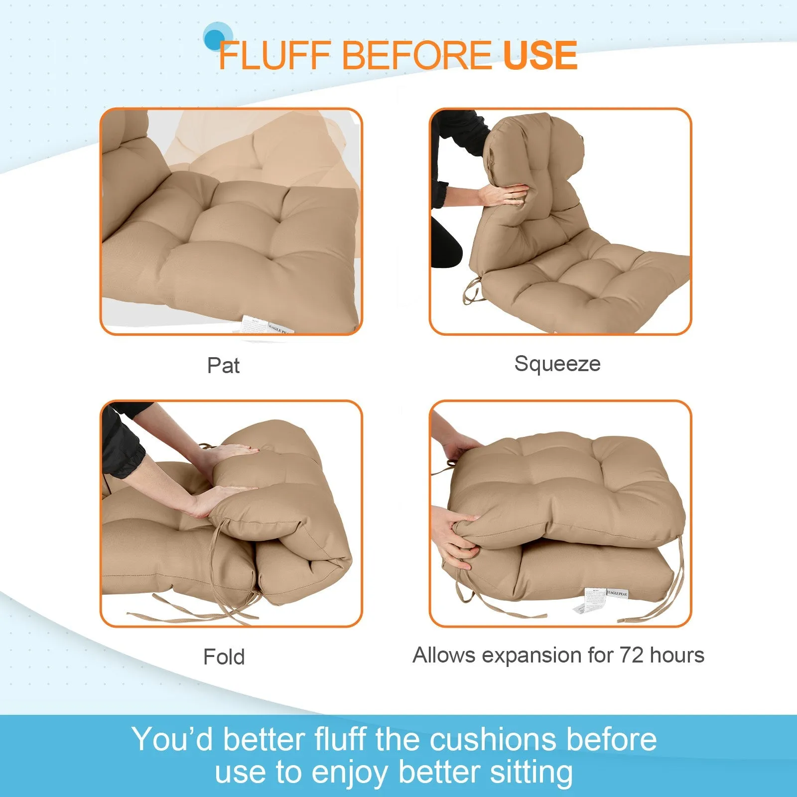 Tufted Outdoor/Indoor Seat/Back Chair Cushion, Set of 2, 42'' x 21''