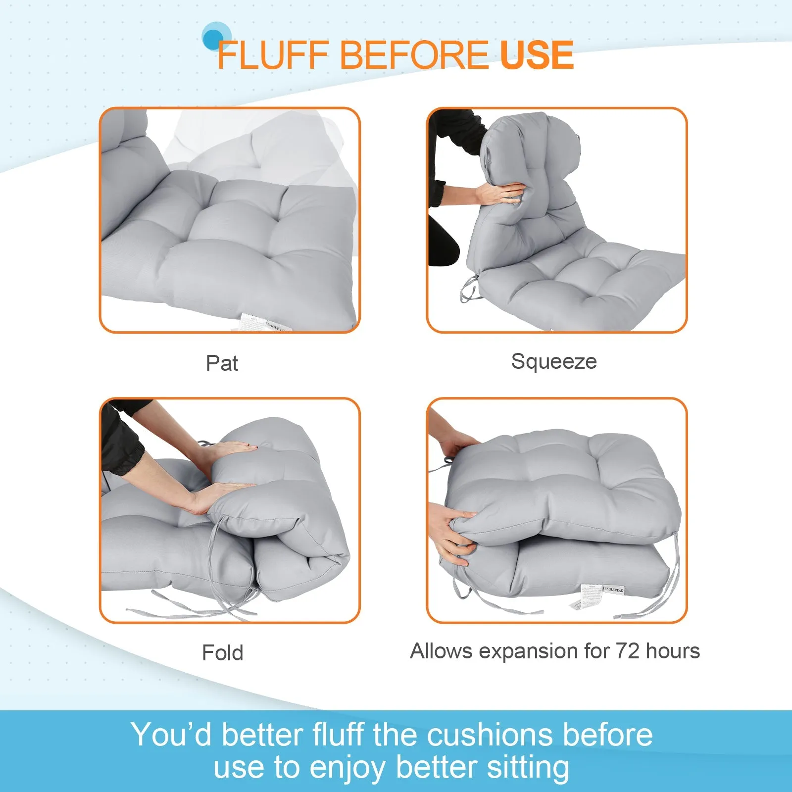 Tufted Outdoor/Indoor Seat/Back Chair Cushion, Set of 2, 42'' x 21''