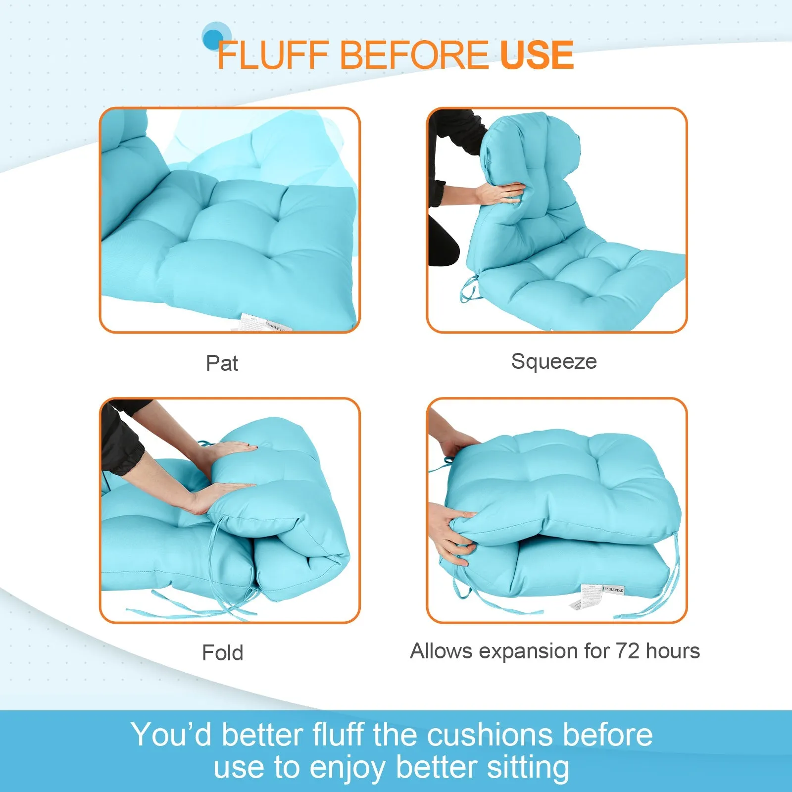 Tufted Outdoor/Indoor Seat/Back Chair Cushion, Set of 2, 42'' x 21''