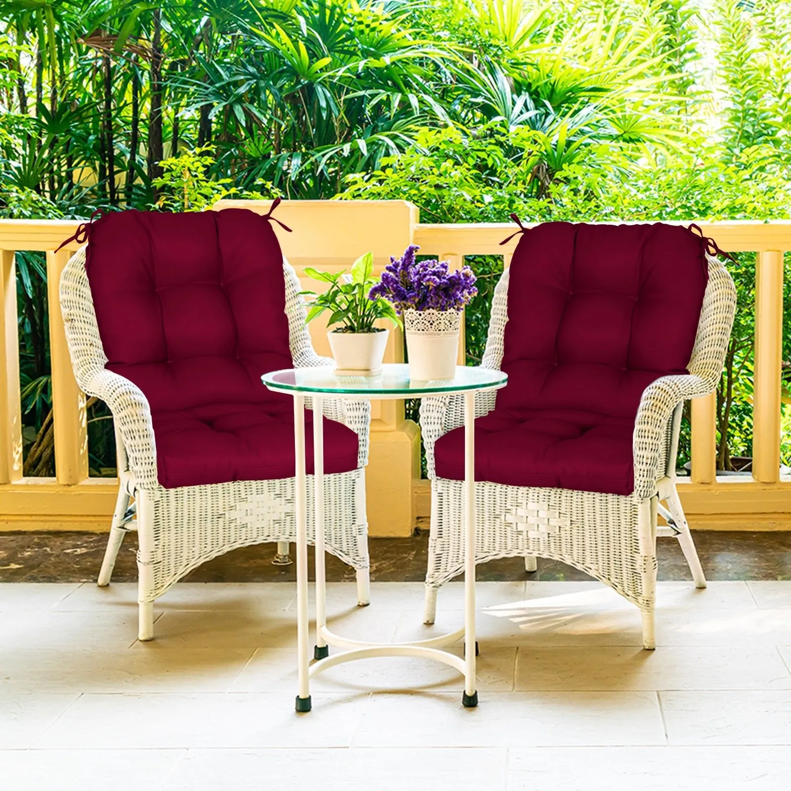 Tufted Outdoor/Indoor Seat/Back Chair Cushion, Set of 2, 42'' x 21''