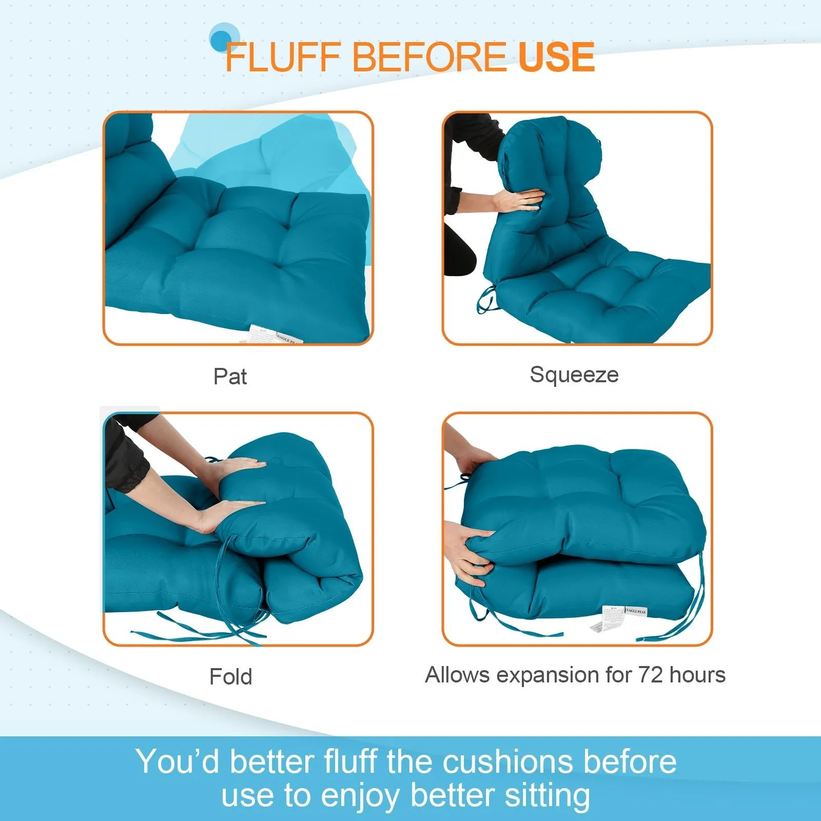 Tufted Outdoor/Indoor Seat/Back Chair Cushion, Set of 2, 42'' x 21''