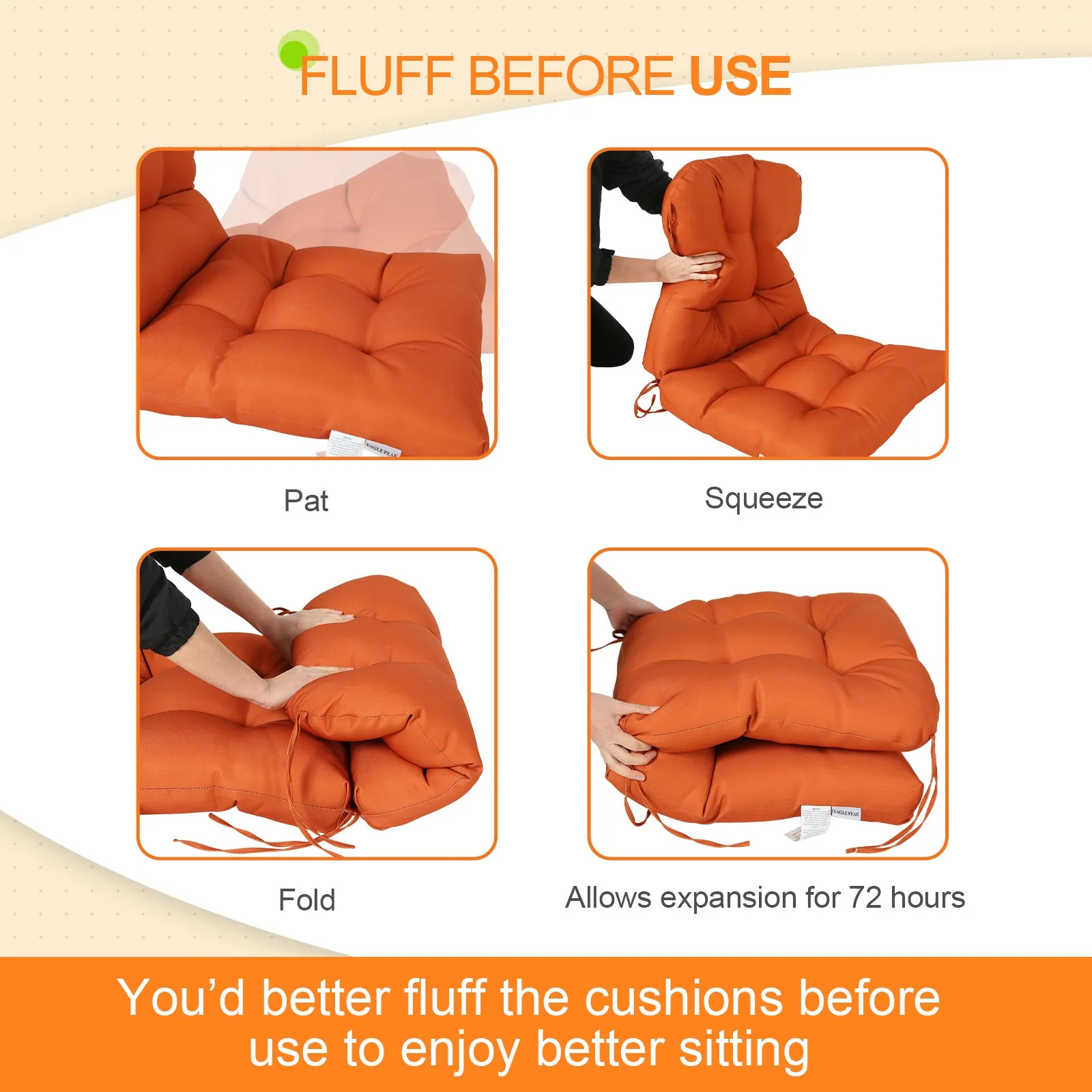 Tufted Outdoor/Indoor Seat/Back Chair Cushion, Set of 2, 42'' x 21''