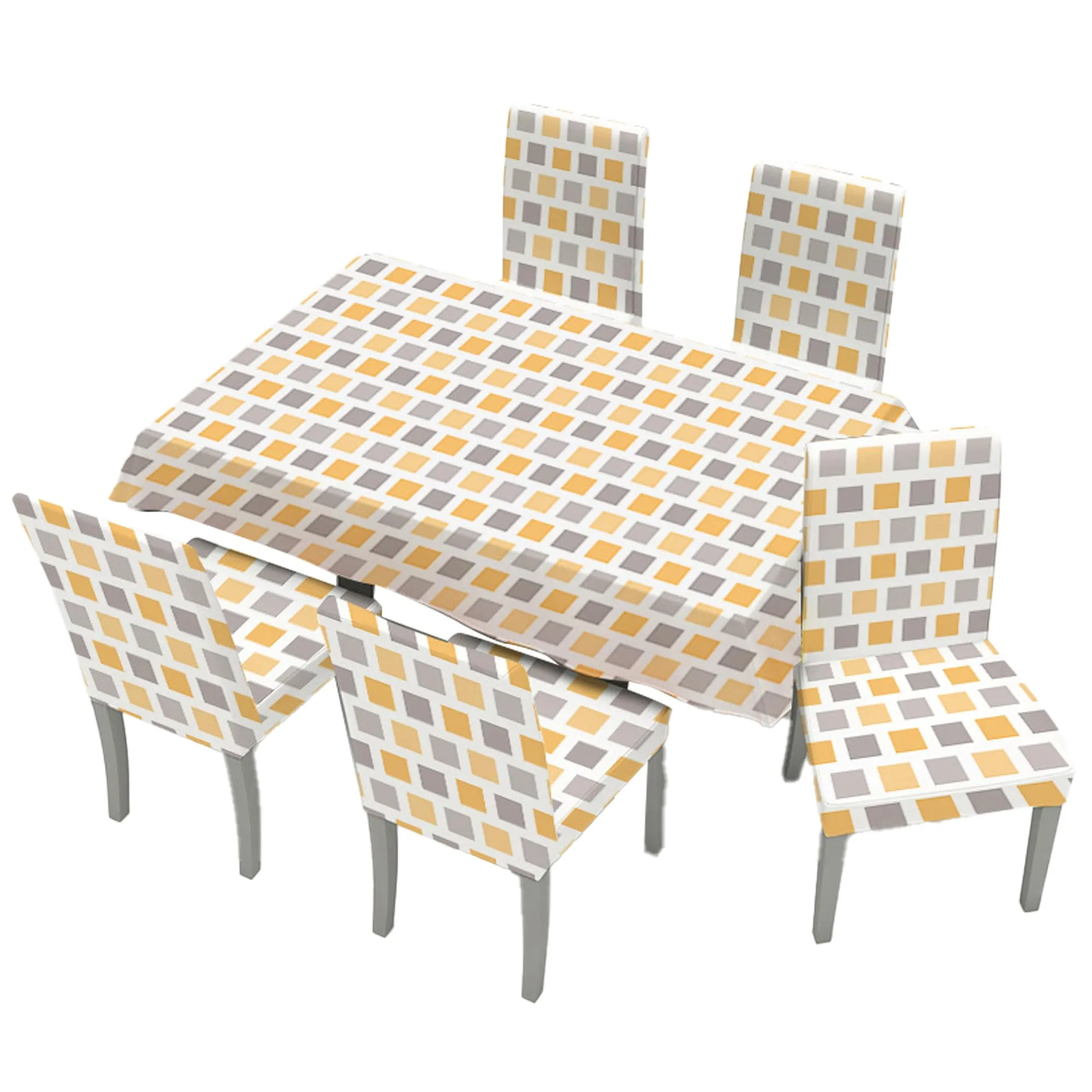 UMAI Dining Table Cloth | Dining Table Cover 6 Seater Cover Set | Water Proof Cloth Dust and Oil Repellent Washable | 6 Chairs 1 Table Cover| Trellis Pattern Grey & Yellow